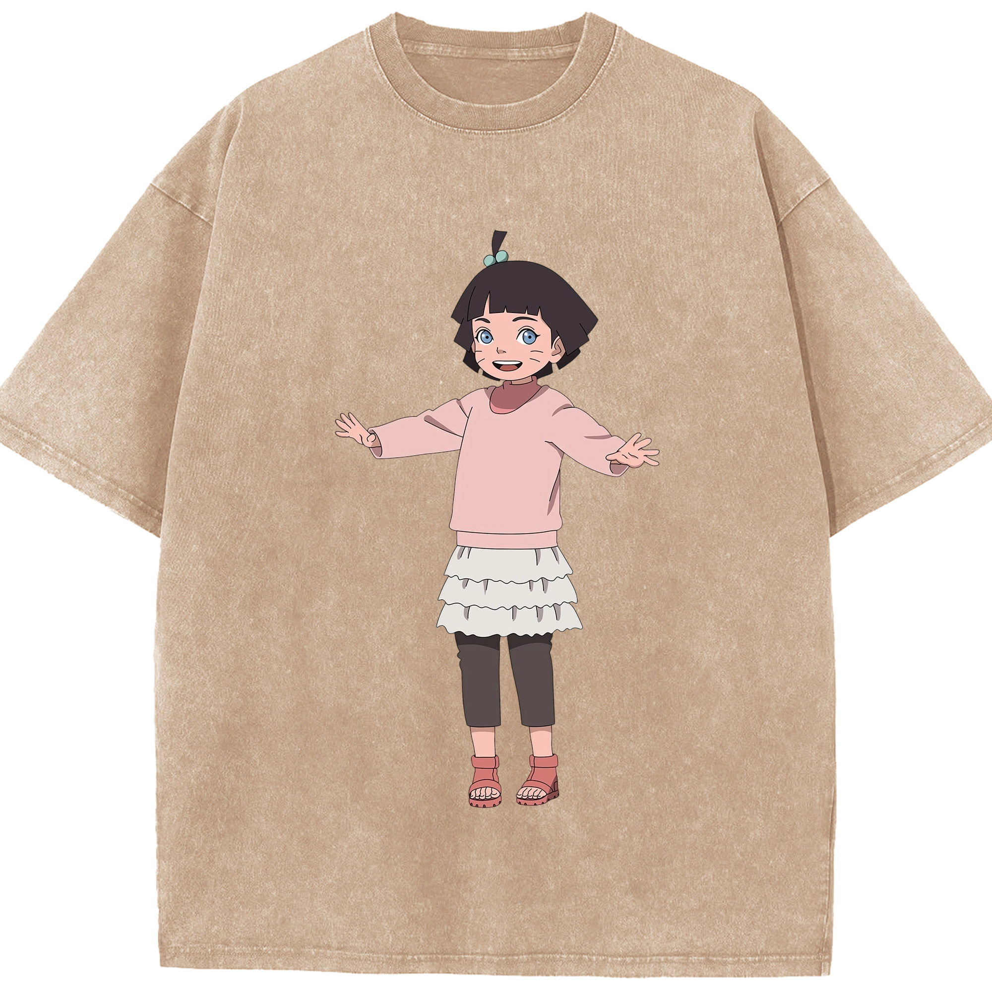 （画像用） NARUTO -ナルト- うずまき ヒマワリ Uzumaki Himawari 綿100% ヴィンテージ風 半袖Tシャツ（フロントプリント）