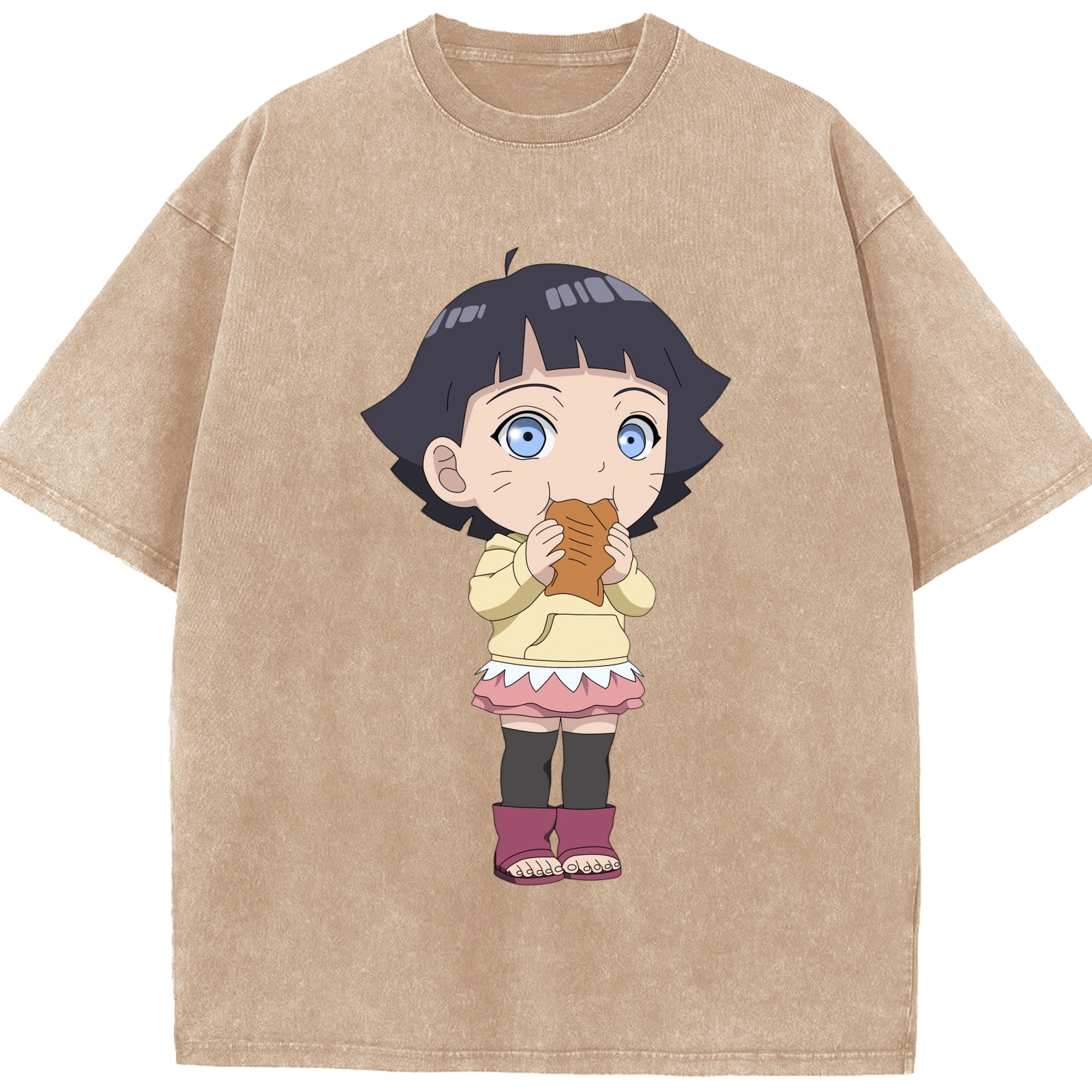 （画像用） NARUTO -ナルト- うずまき ヒマワリ Uzumaki Himawari 綿100% ヴィンテージ風 半袖Tシャツ（フロントプリント）
