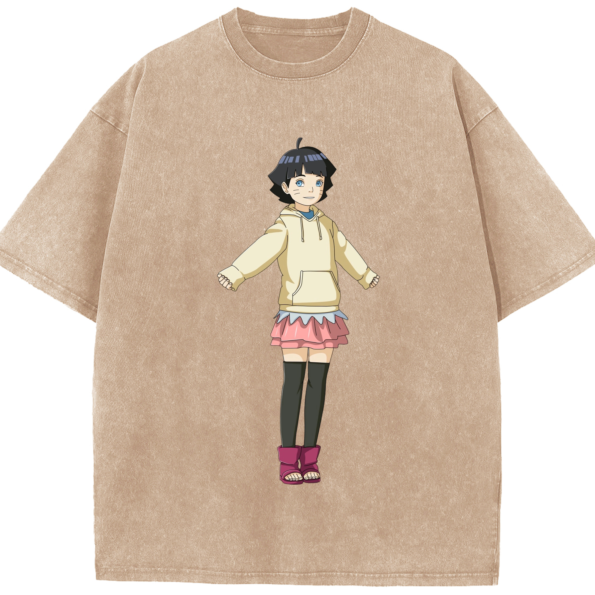 （画像用） NARUTO -ナルト- うずまき ヒマワリ Uzumaki Himawari 綿100% ヴィンテージ風 半袖Tシャツ（フロントプリント）