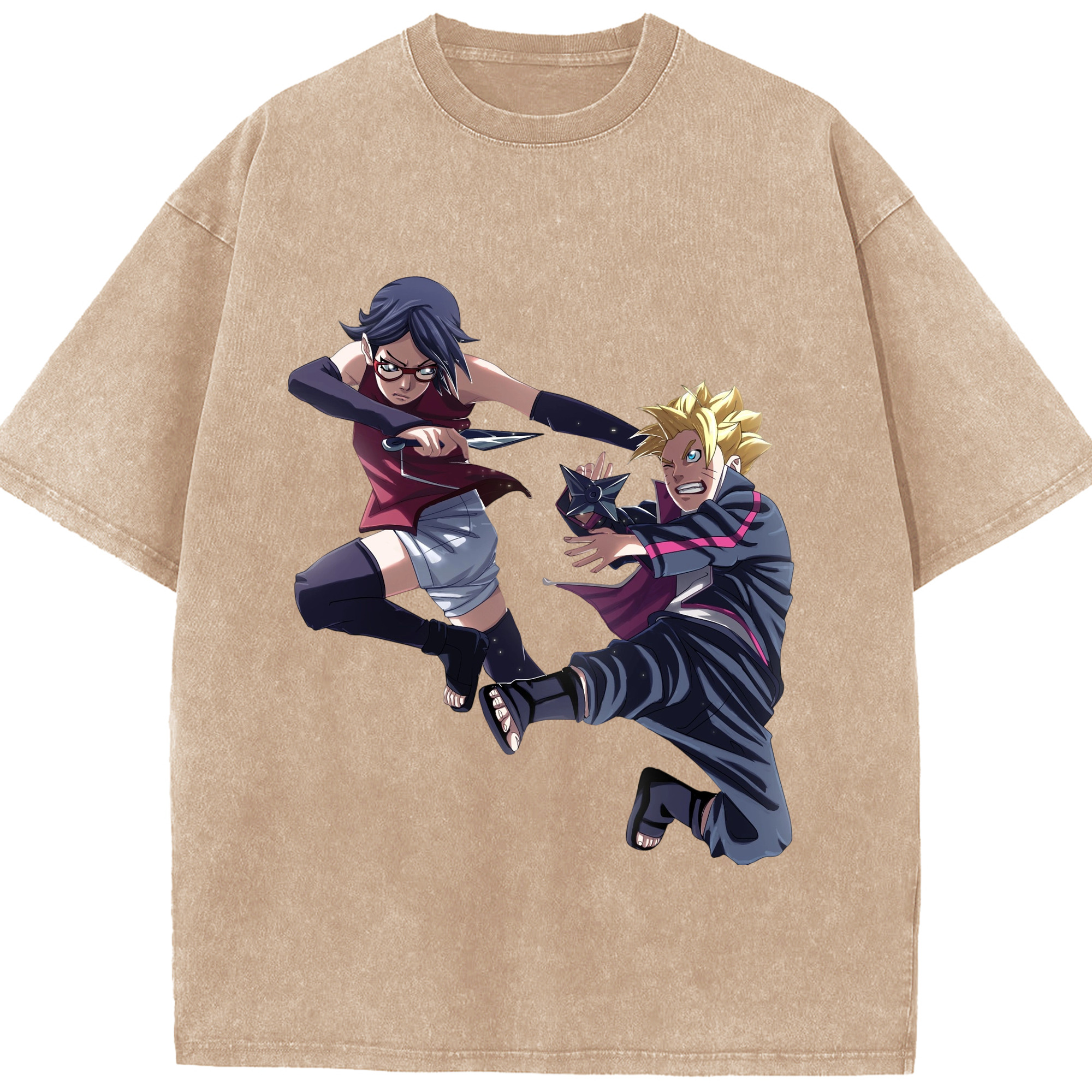 （画像用） NARUTO -ナルト- うちは サラダ Uchiha Sarada 綿100% ヴィンテージ風 半袖Tシャツ（フロントプリント）