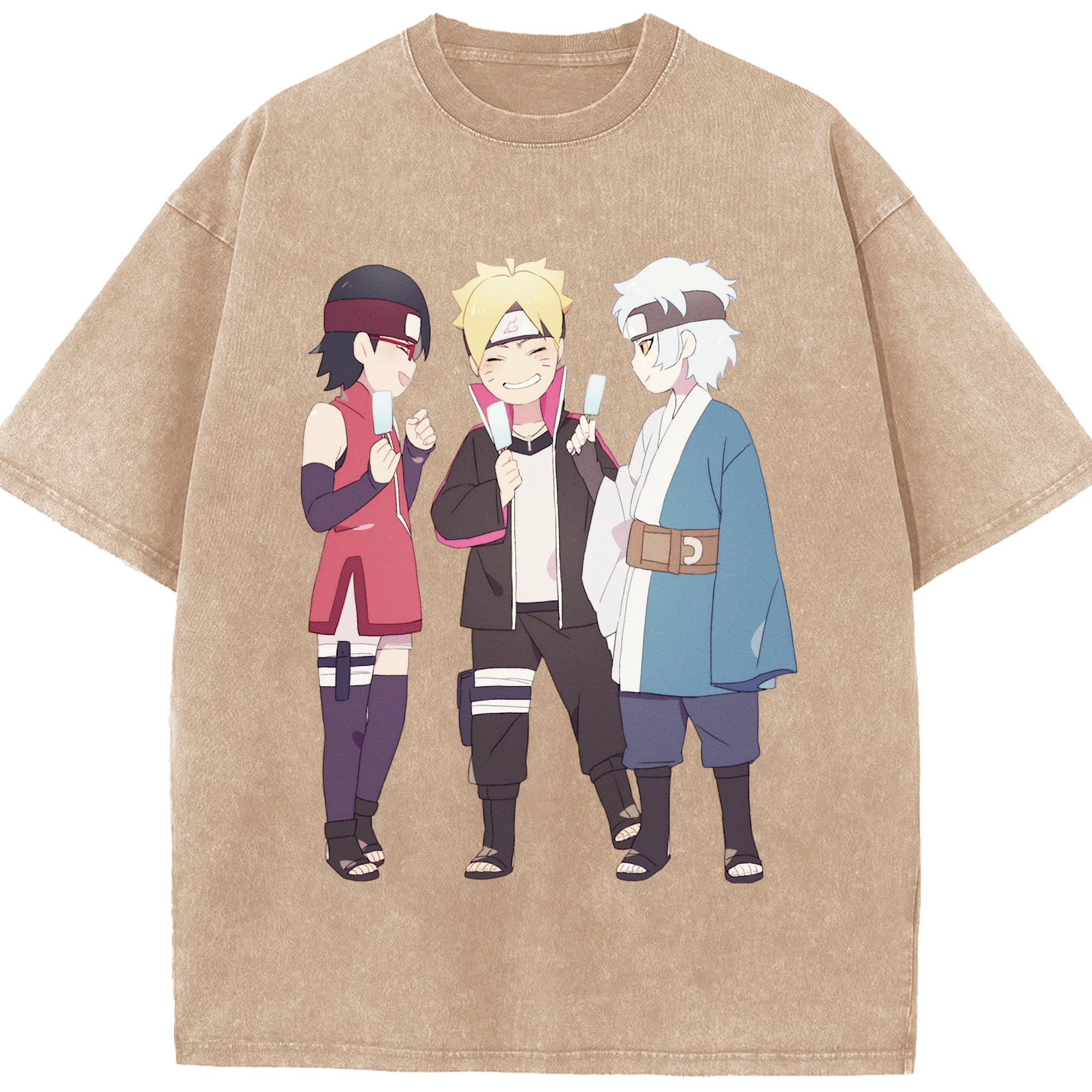 （画像用） NARUTO -ナルト- うちは サラダ Uchiha Sarada 綿100% ヴィンテージ風 半袖Tシャツ（フロントプリント）