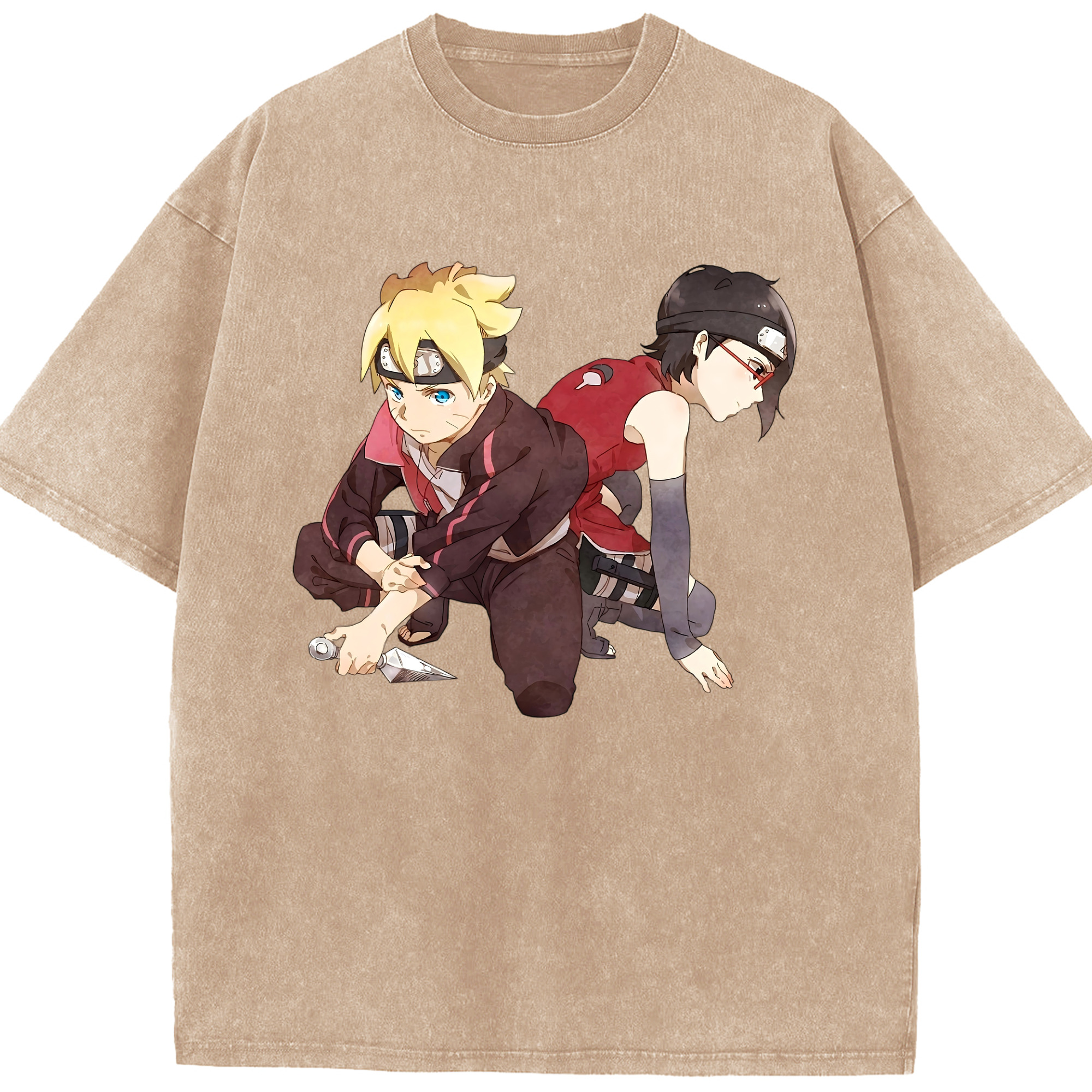 （画像用） NARUTO -ナルト- うちは サラダ Uchiha Sarada 綿100% ヴィンテージ風 半袖Tシャツ（フロントプリント）