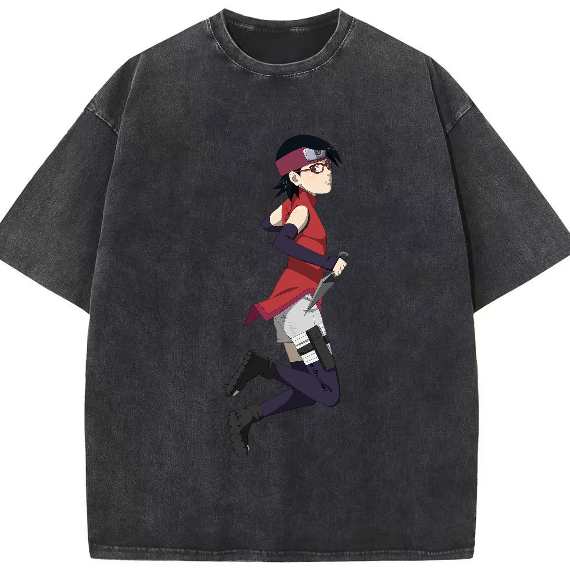 （画像用） NARUTO -ナルト- うちは サラダ Uchiha Sarada 綿100% ヴィンテージ風 半袖Tシャツ（フロントプリント）