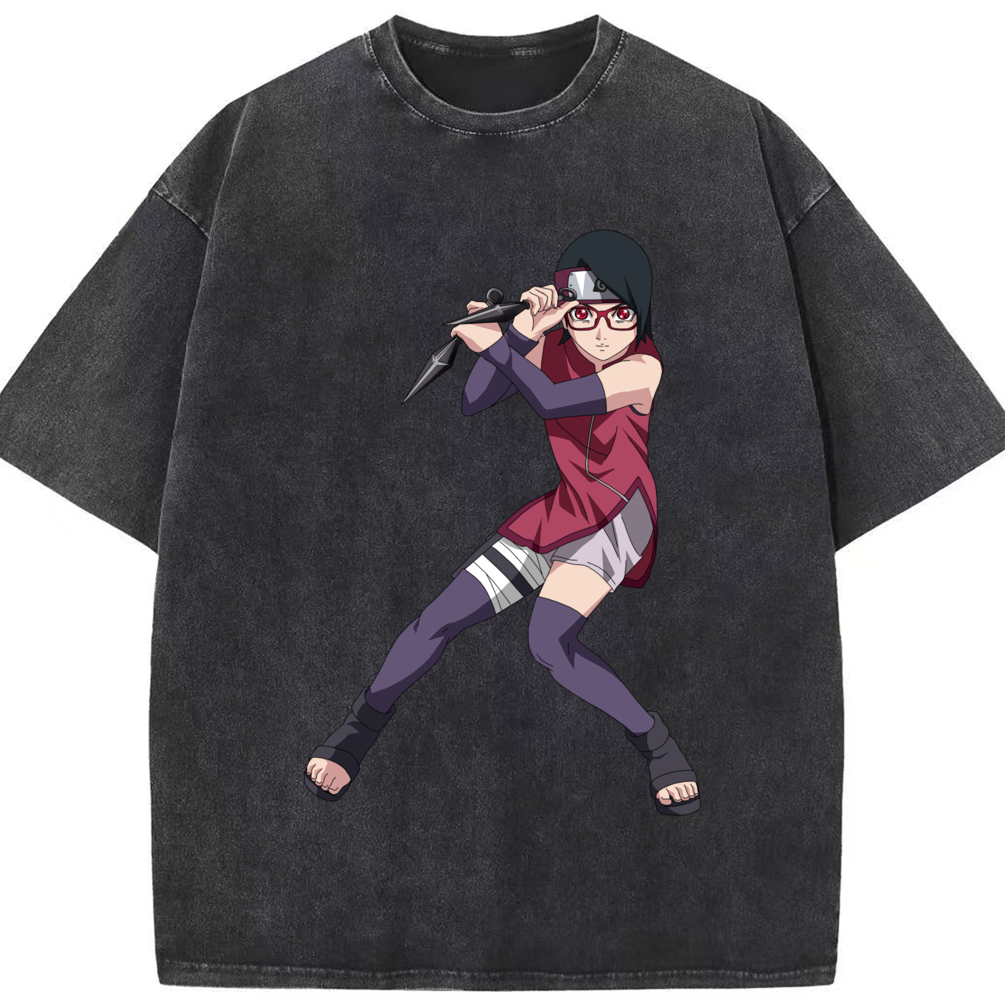 （画像用） NARUTO -ナルト- うちは サラダ Uchiha Sarada 綿100% ヴィンテージ風 半袖Tシャツ（フロントプリント）