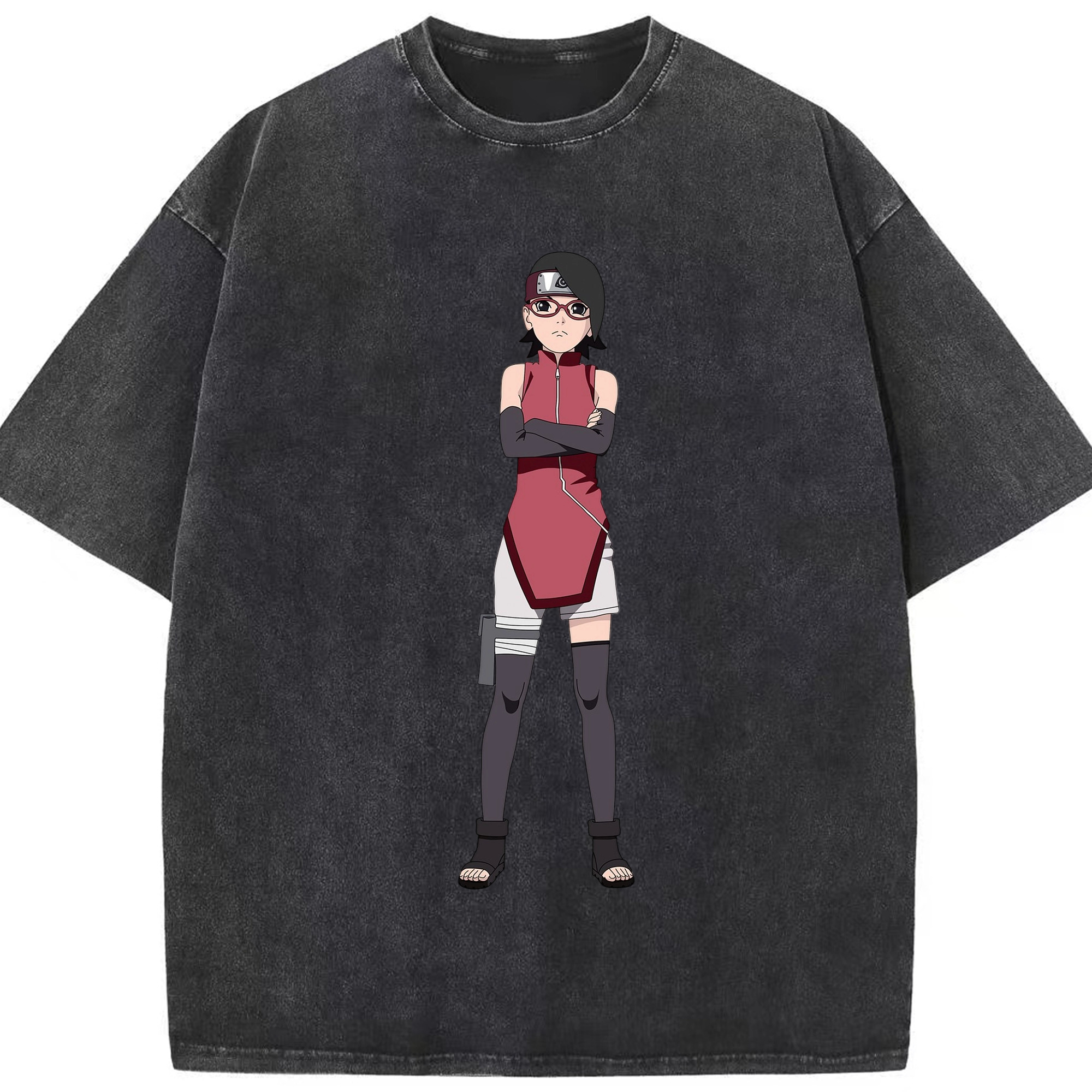 （画像用） NARUTO -ナルト- うちは サラダ Uchiha Sarada 綿100% ヴィンテージ風 半袖Tシャツ（フロントプリント）