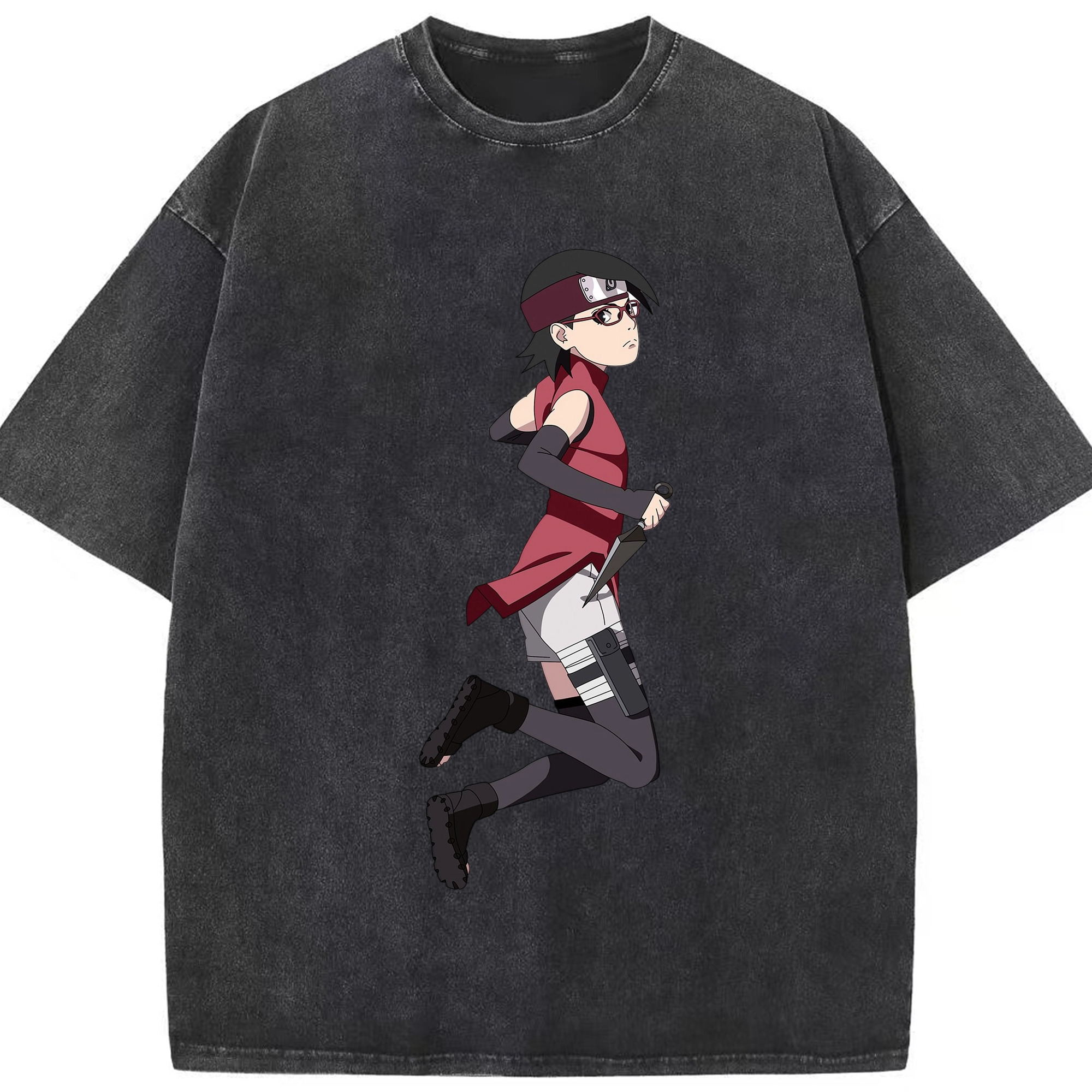 （画像用） NARUTO -ナルト- うちは サラダ Uchiha Sarada 綿100% ヴィンテージ風 半袖Tシャツ（フロントプリント）