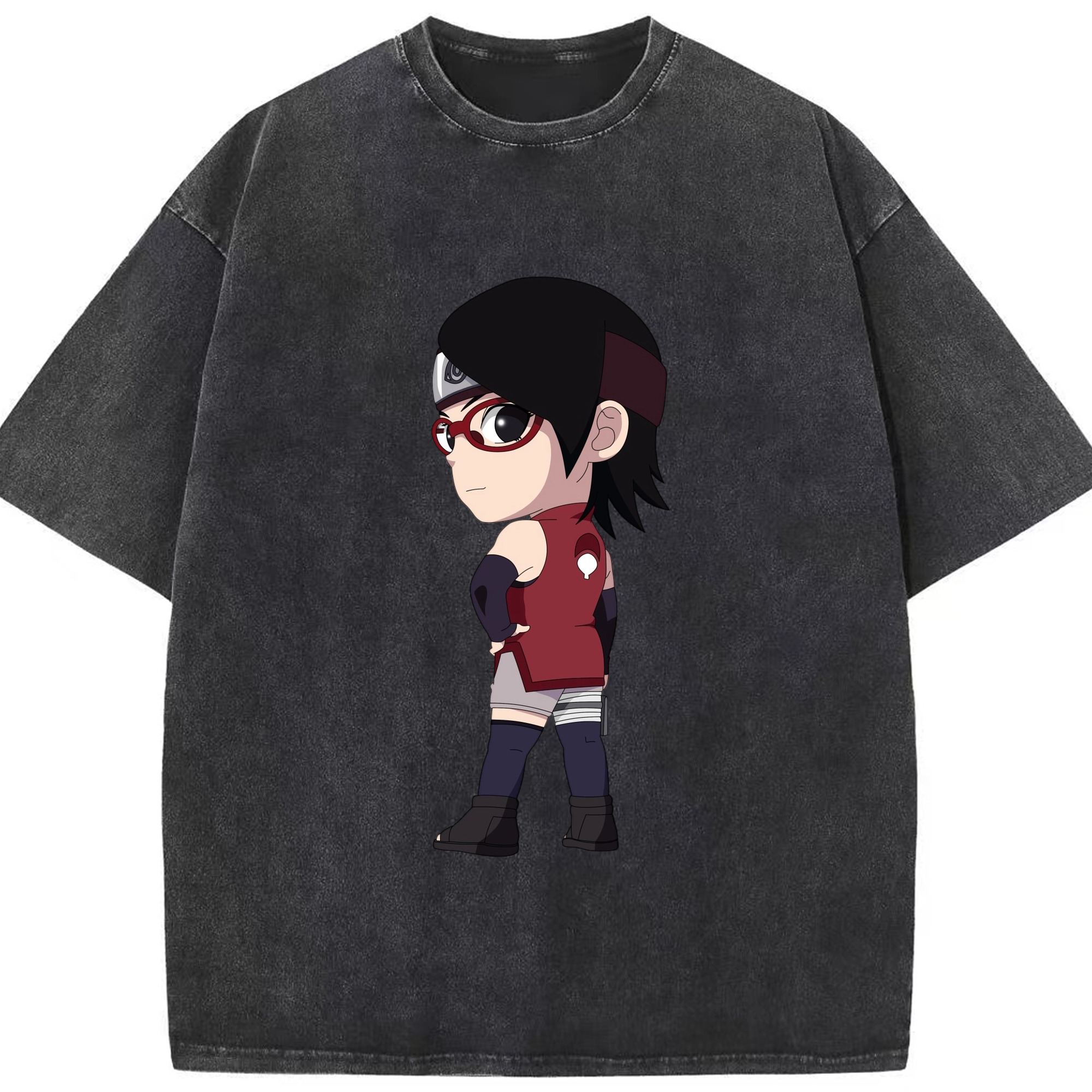 （画像用） NARUTO -ナルト- うちは サラダ Uchiha Sarada 綿100% ヴィンテージ風 半袖Tシャツ（フロントプリント）