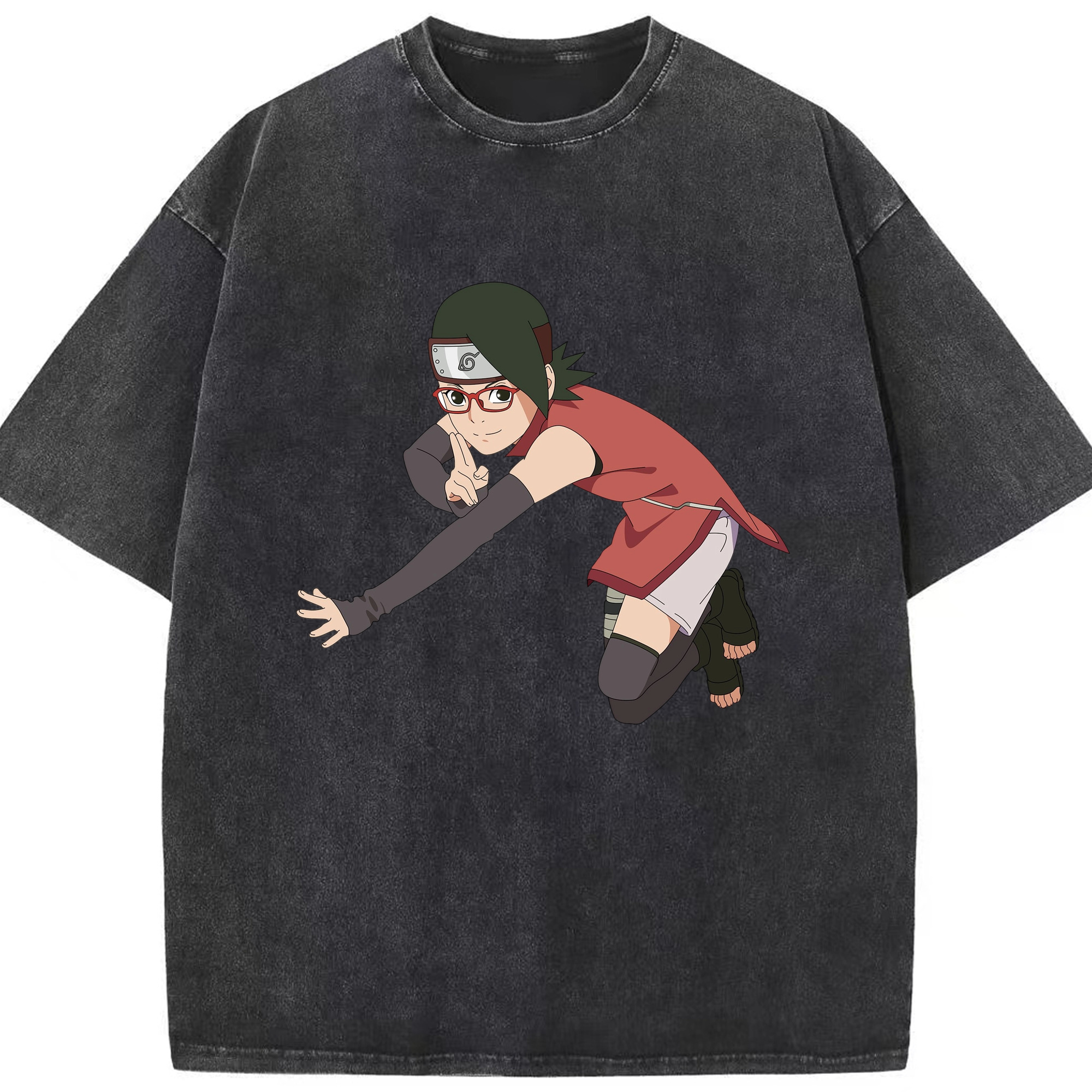 （画像用） NARUTO -ナルト- うちは サラダ Uchiha Sarada 綿100% ヴィンテージ風 半袖Tシャツ（フロントプリント）