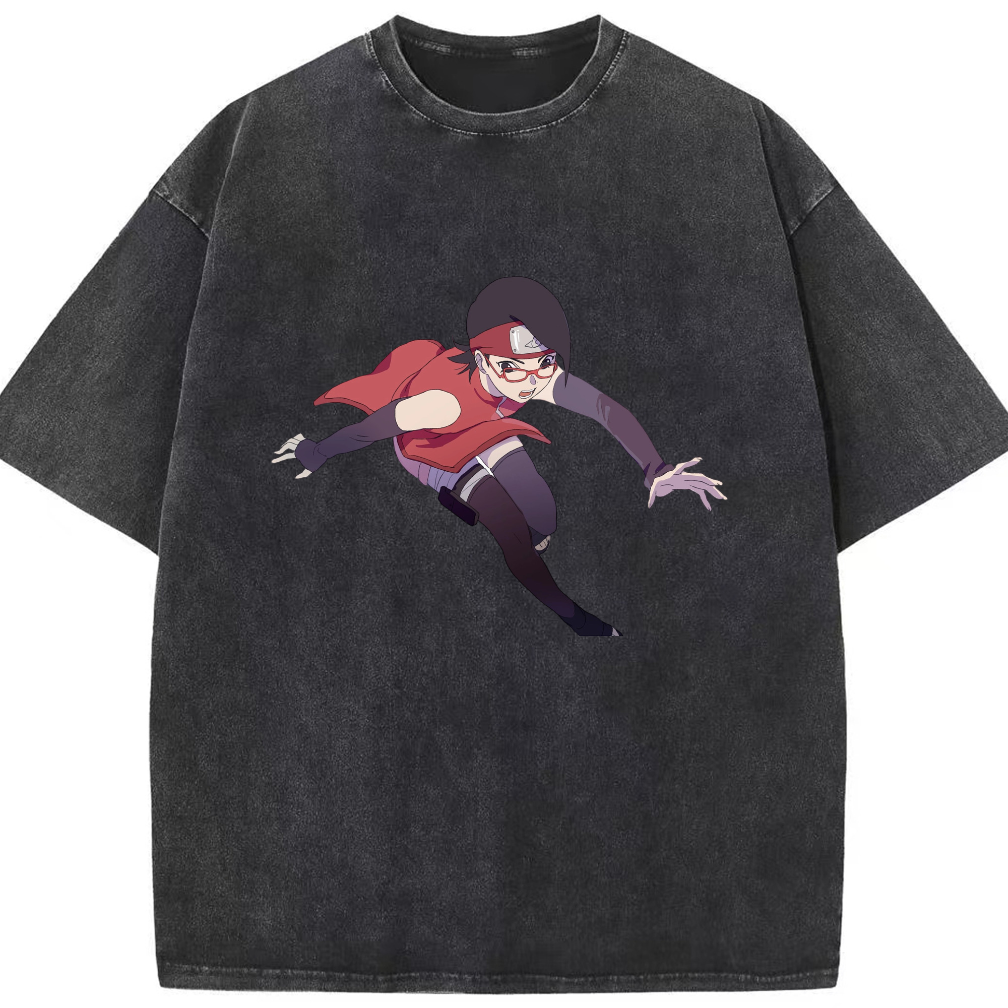 （画像用） NARUTO -ナルト- うちは サラダ Uchiha Sarada 綿100% ヴィンテージ風 半袖Tシャツ（フロントプリント）
