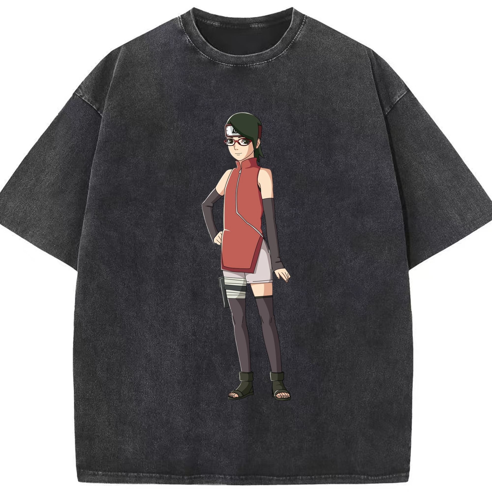 （画像用） NARUTO -ナルト- うちは サラダ Uchiha Sarada 綿100% ヴィンテージ風 半袖Tシャツ（フロントプリント）