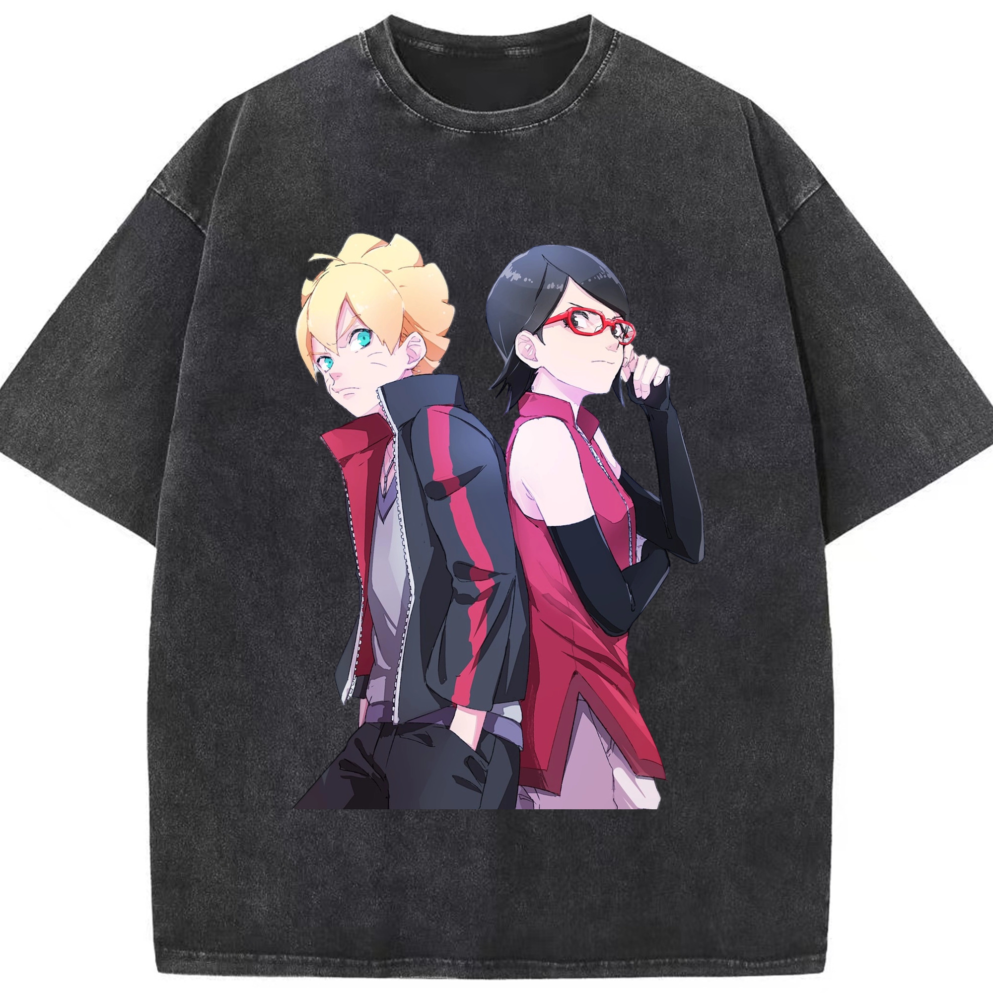 （画像用） NARUTO -ナルト- うちは サラダ Uchiha Sarada 綿100% ヴィンテージ風 半袖Tシャツ（フロントプリント）