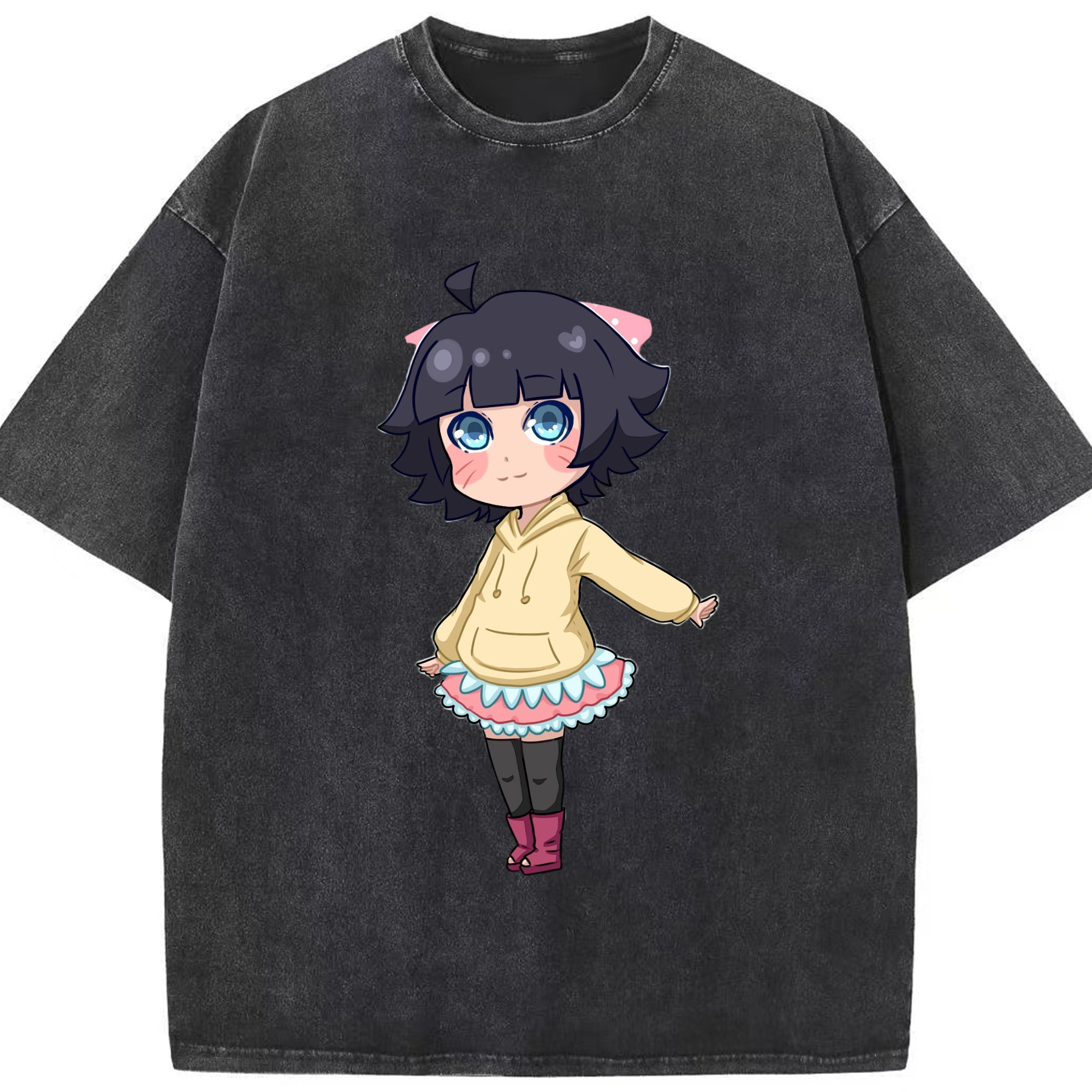 （画像用） NARUTO -ナルト- うずまき ヒマワリ Uzumaki Himawari 綿100% ヴィンテージ風 半袖Tシャツ（フロントプリント）