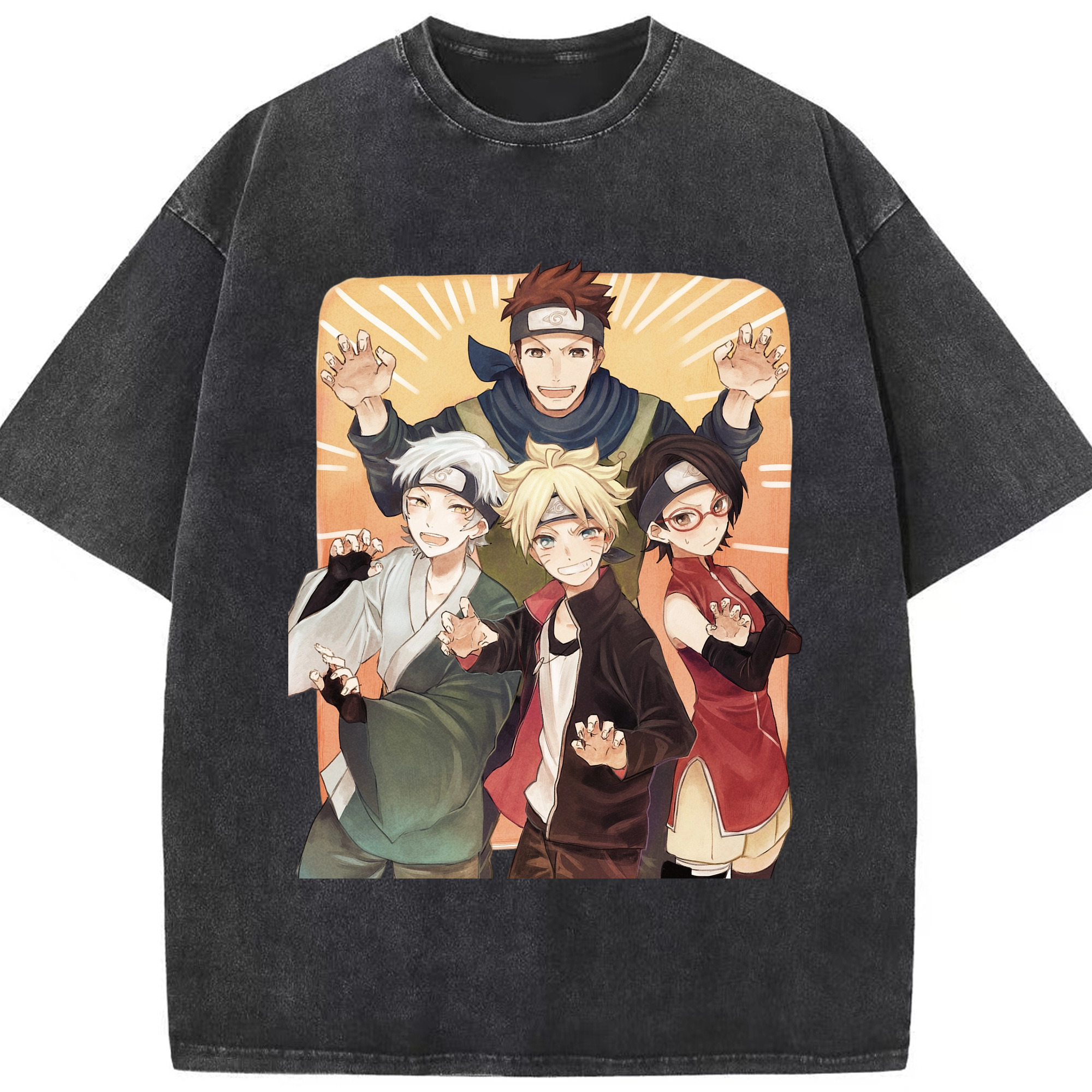 （画像用） NARUTO -ナルト- うちは サラダ Uchiha Sarada 綿100% ヴィンテージ風 半袖Tシャツ（フロントプリント）