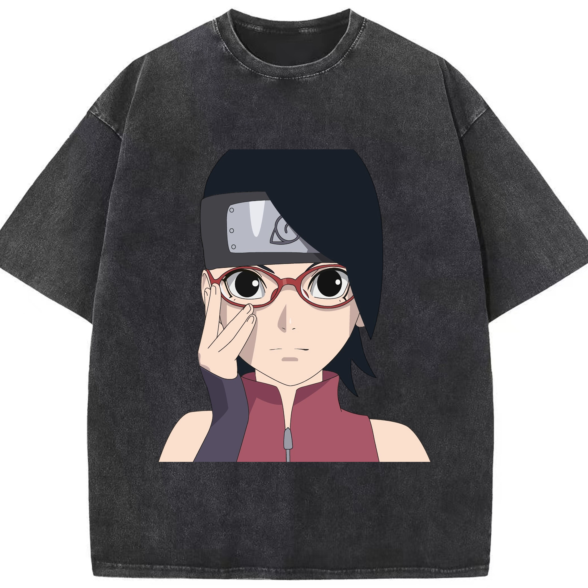 （画像用） NARUTO -ナルト- うちは サラダ Uchiha Sarada 綿100% ヴィンテージ風 半袖Tシャツ（フロントプリント）