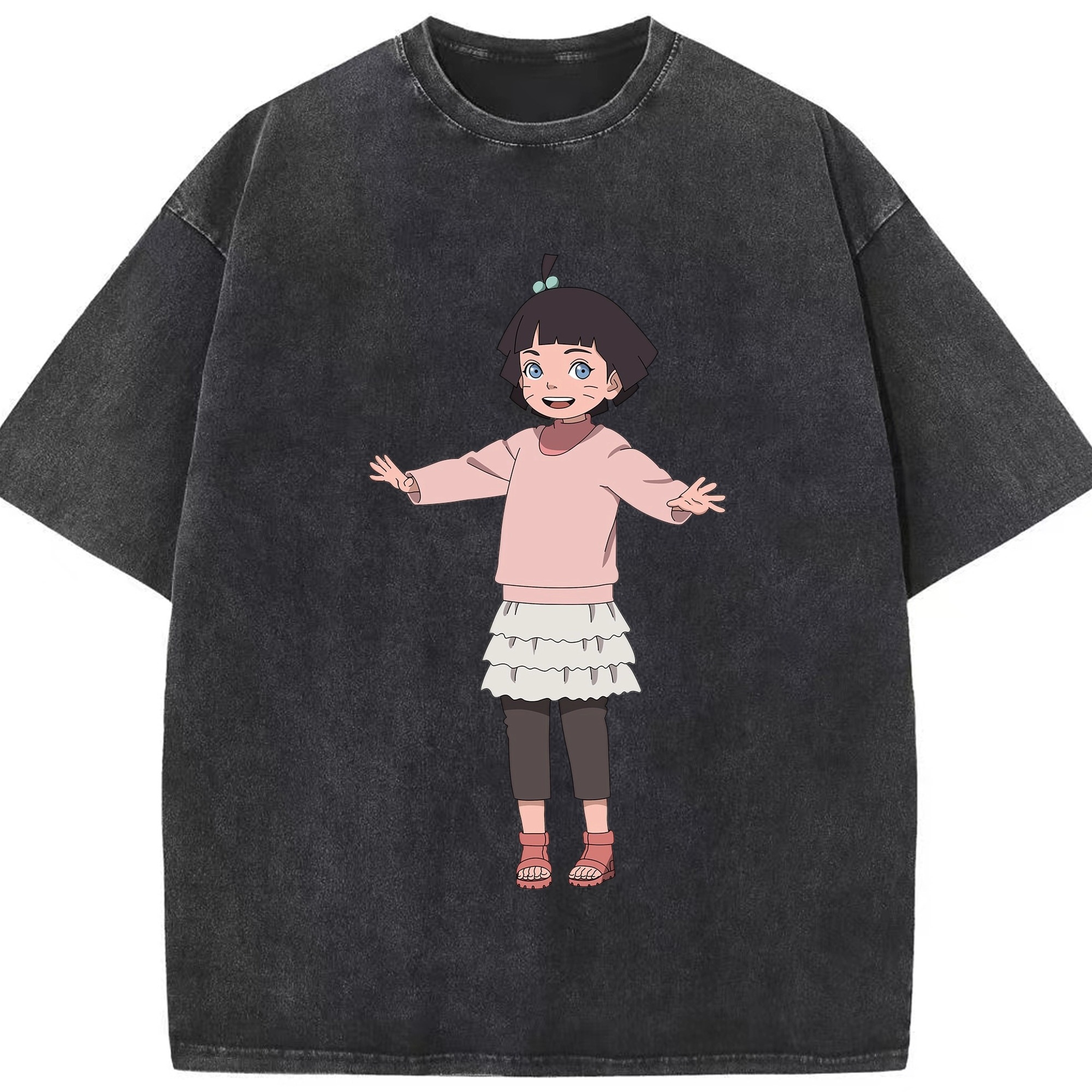 （画像用） NARUTO -ナルト- うずまき ヒマワリ Uzumaki Himawari 綿100% ヴィンテージ風 半袖Tシャツ（フロントプリント）