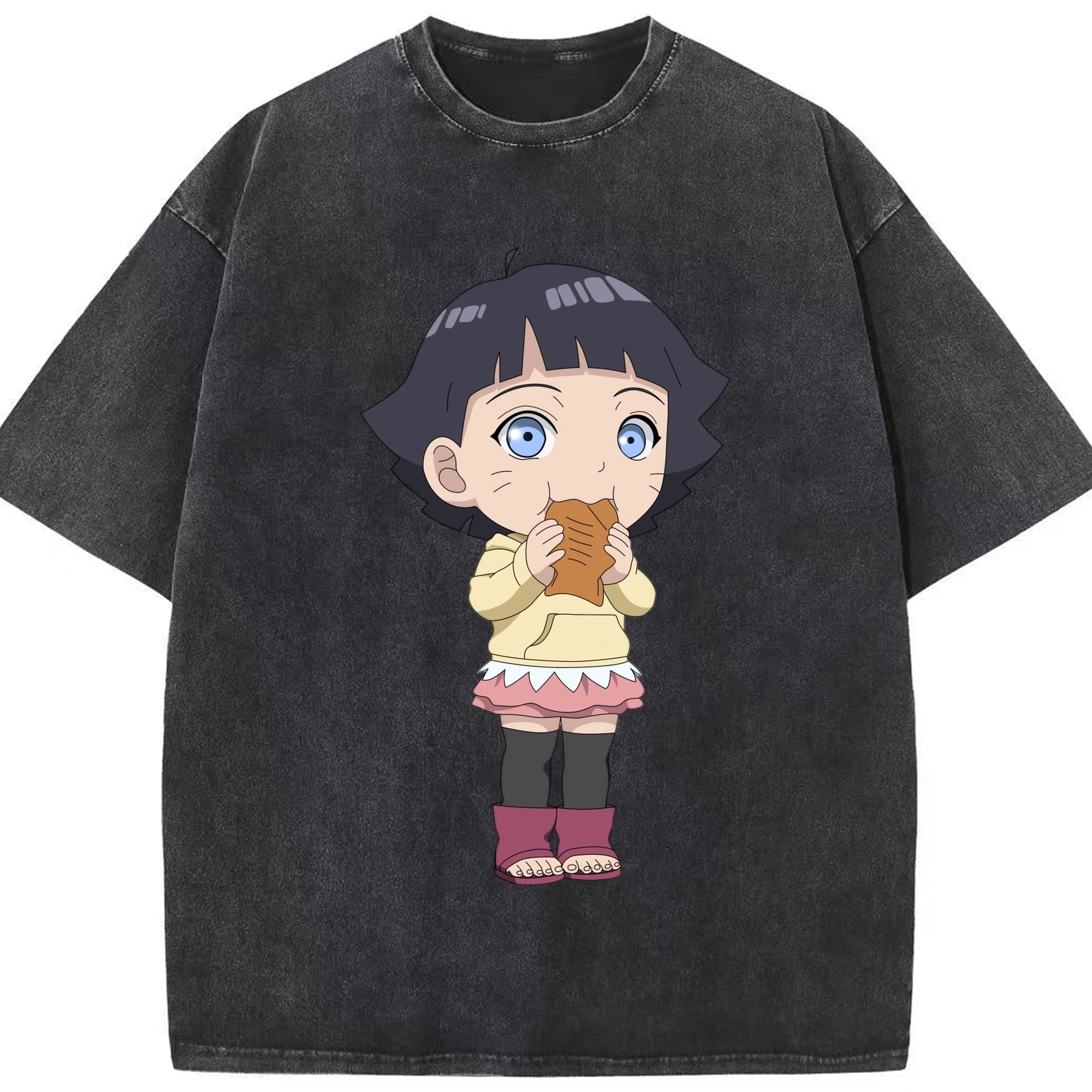 （画像用） NARUTO -ナルト- うずまき ヒマワリ Uzumaki Himawari 綿100% ヴィンテージ風 半袖Tシャツ（フロントプリント）