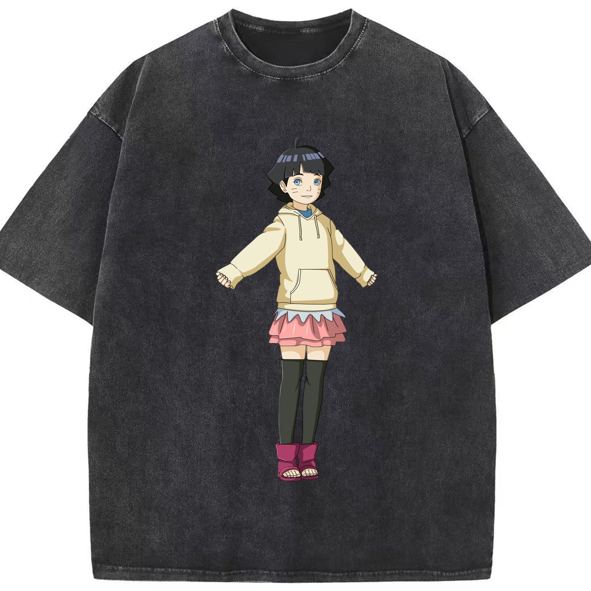 （画像用） NARUTO -ナルト- うずまき ヒマワリ Uzumaki Himawari 綿100% ヴィンテージ風 半袖Tシャツ（フロントプリント）