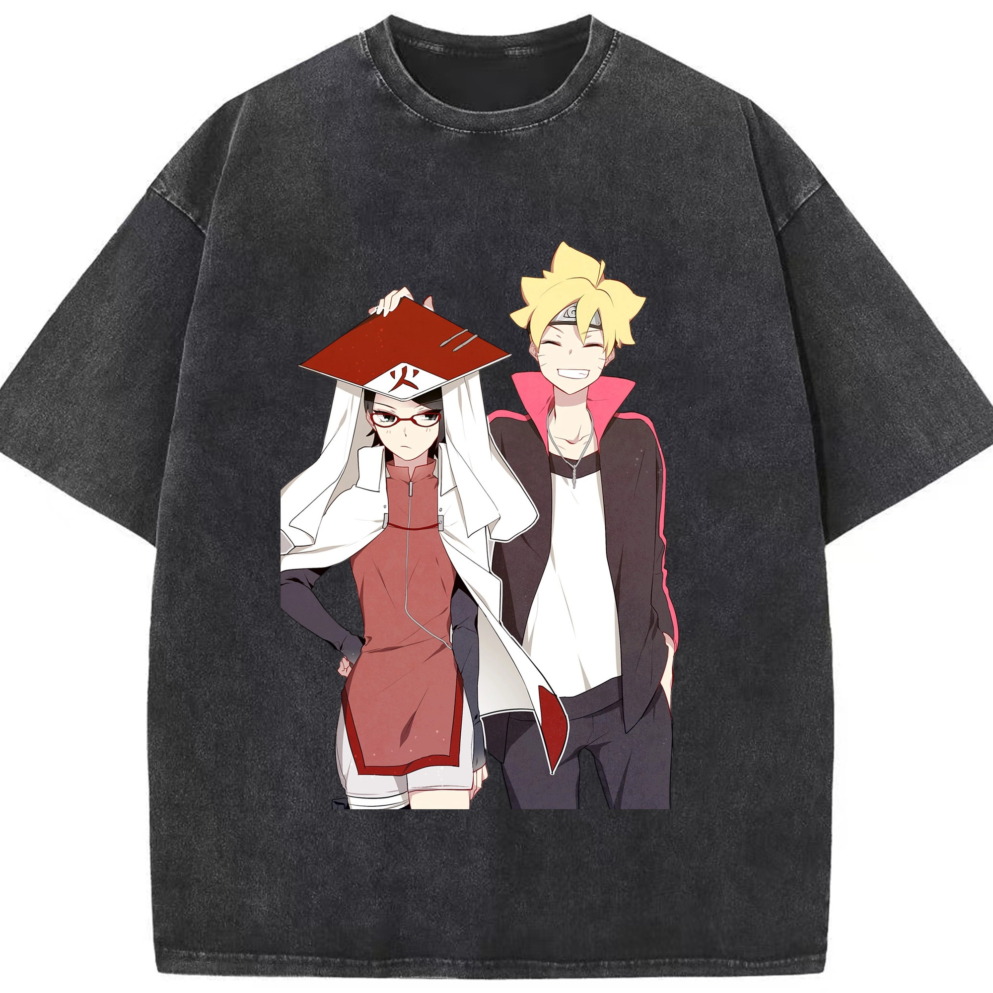 （画像用） NARUTO -ナルト- うちは サラダ Uchiha Sarada 綿100% ヴィンテージ風 半袖Tシャツ（フロントプリント）
