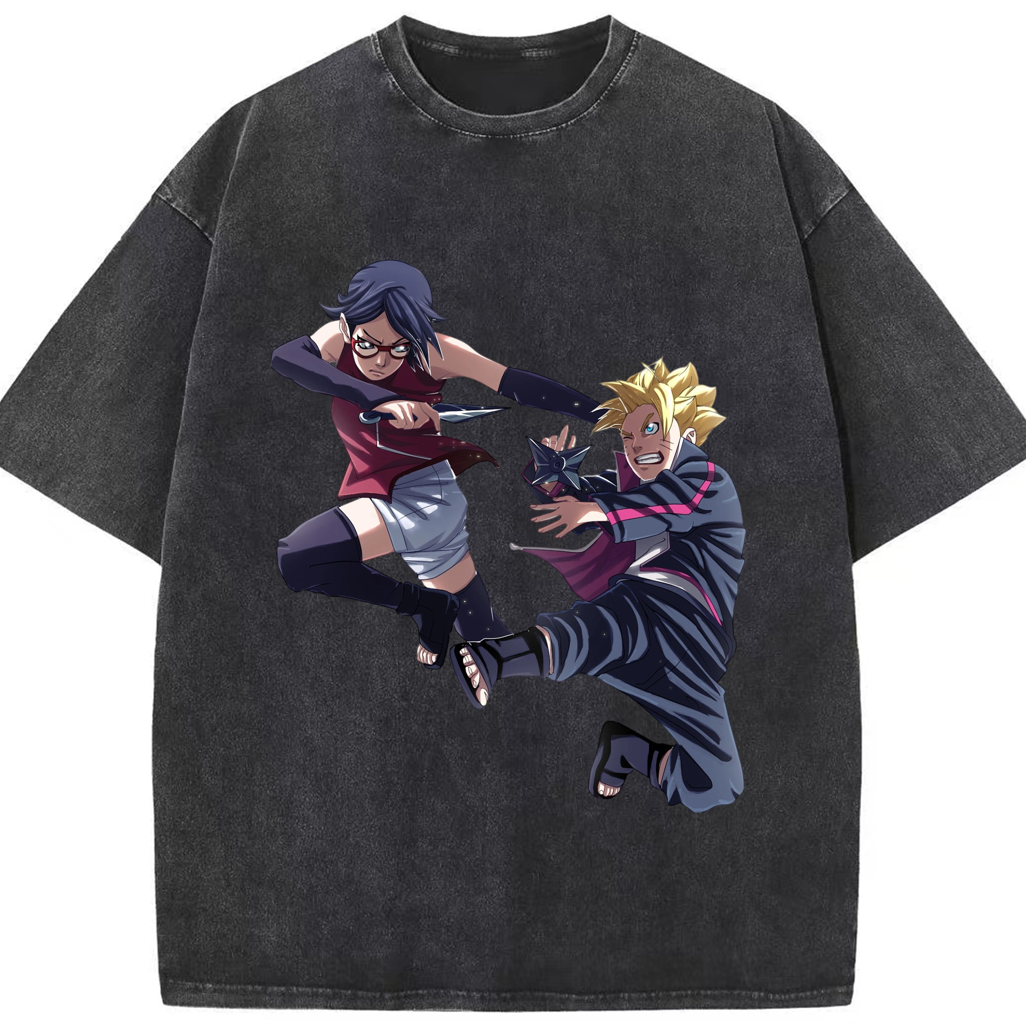 （画像用） NARUTO -ナルト- うちは サラダ Uchiha Sarada 綿100% ヴィンテージ風 半袖Tシャツ（フロントプリント）