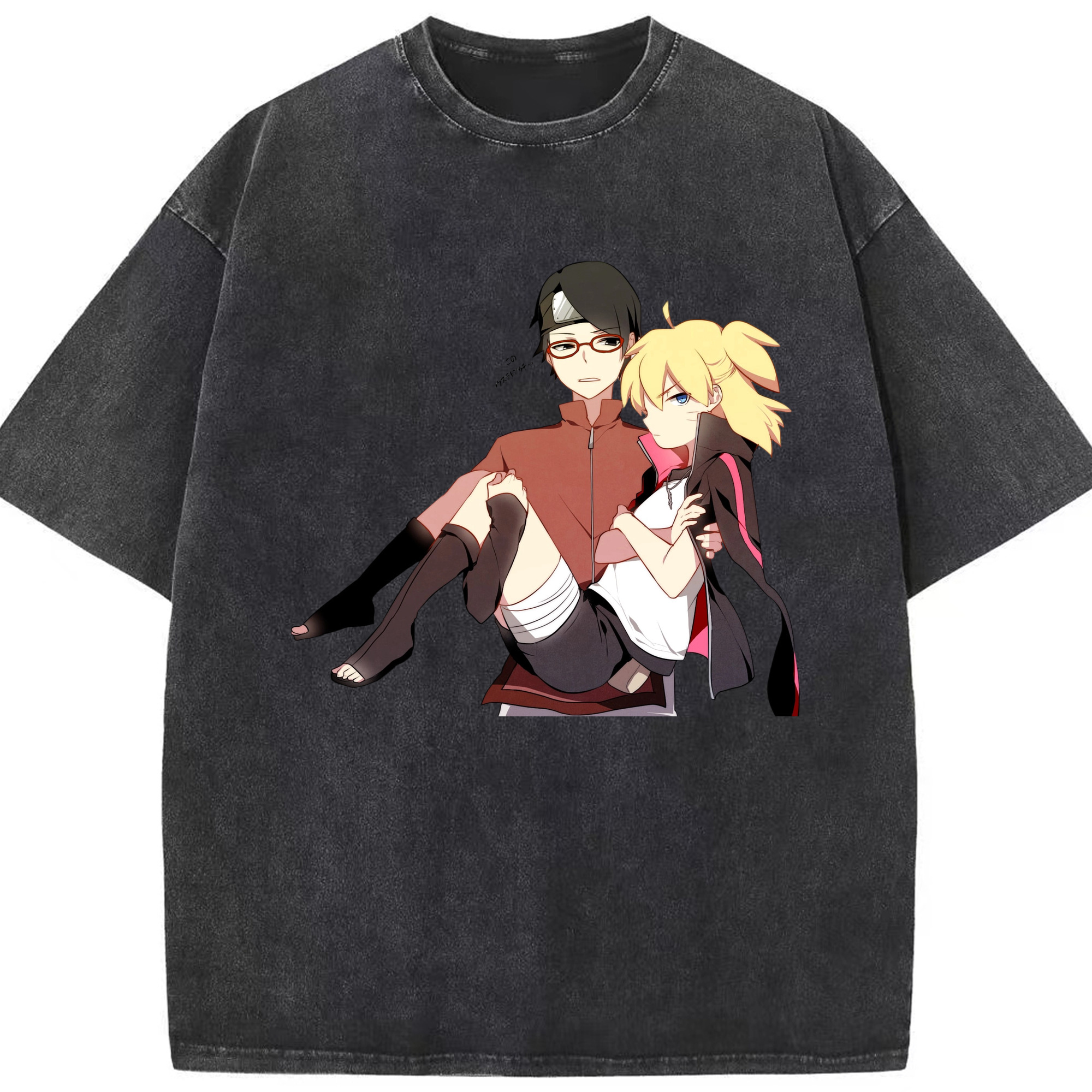 （画像用） NARUTO -ナルト- うちは サラダ Uchiha Sarada 綿100% ヴィンテージ風 半袖Tシャツ（フロントプリント）