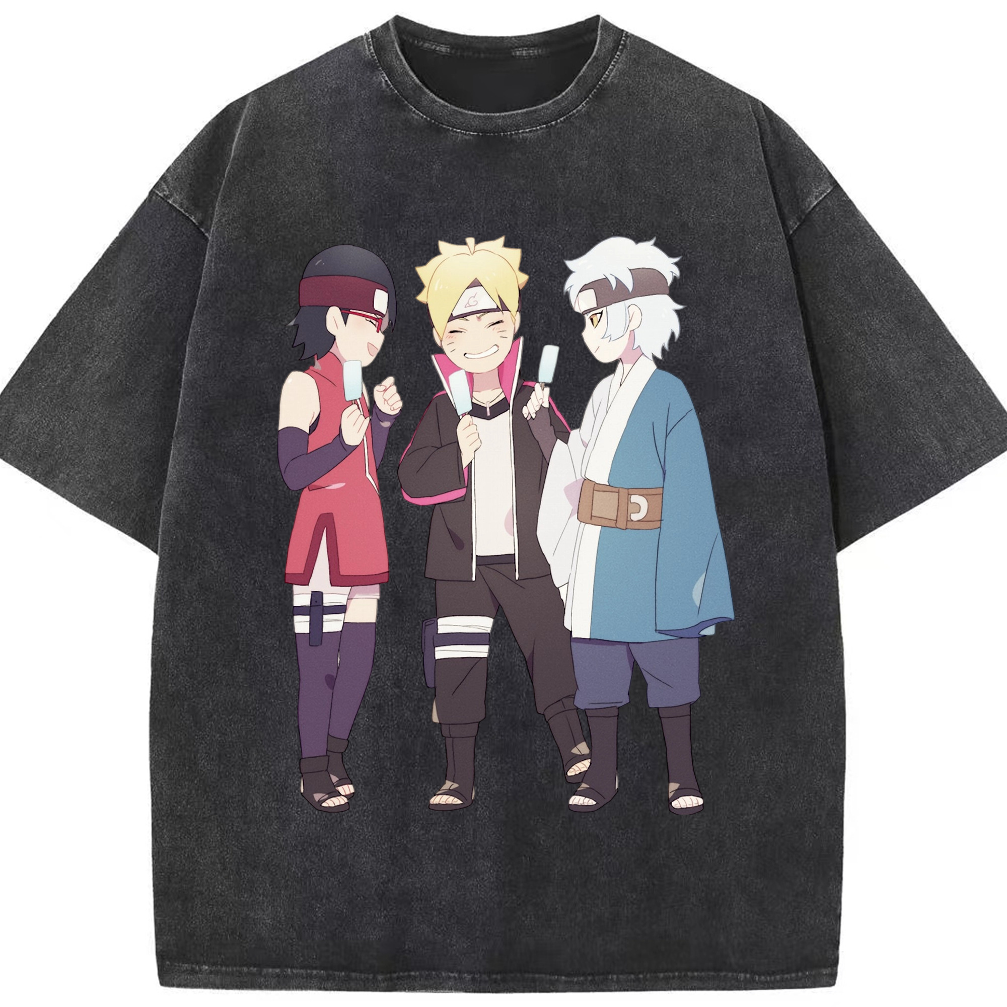 （画像用） NARUTO -ナルト- うちは サラダ Uchiha Sarada 綿100% ヴィンテージ風 半袖Tシャツ（フロントプリント）