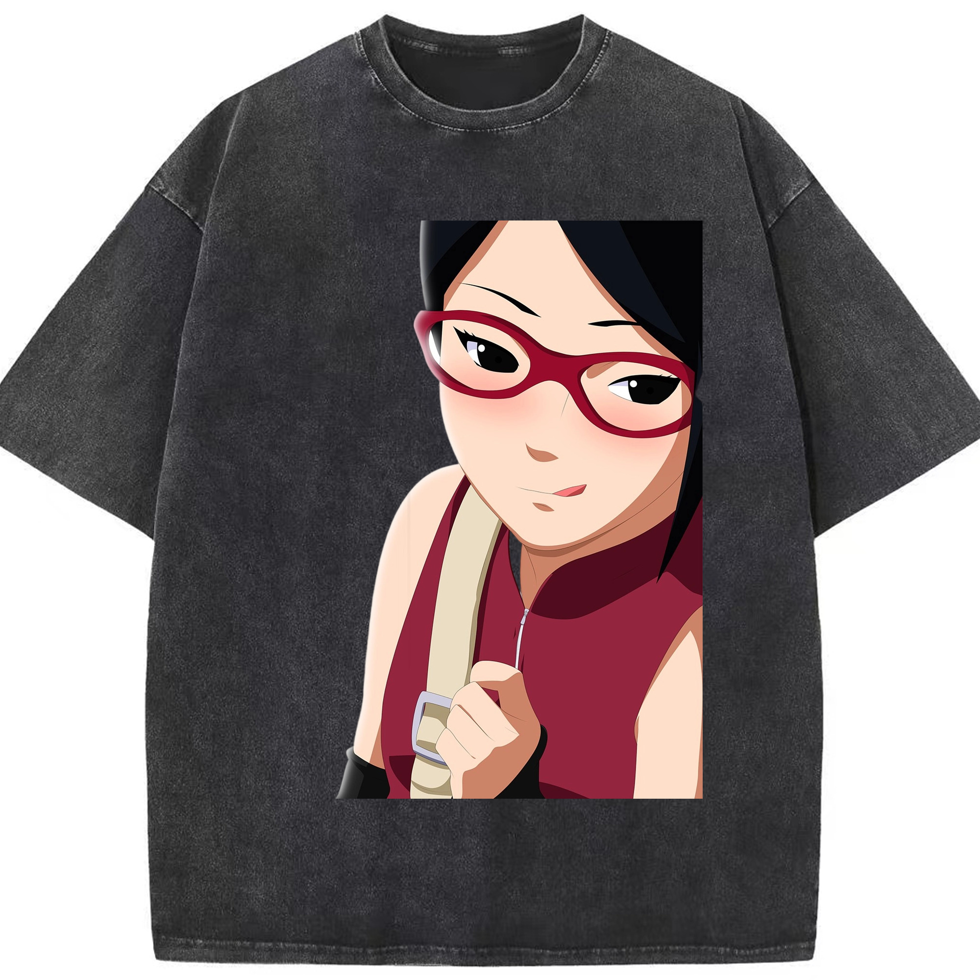 （画像用） NARUTO -ナルト- うちは サラダ Uchiha Sarada 綿100% ヴィンテージ風 半袖Tシャツ（フロントプリント）