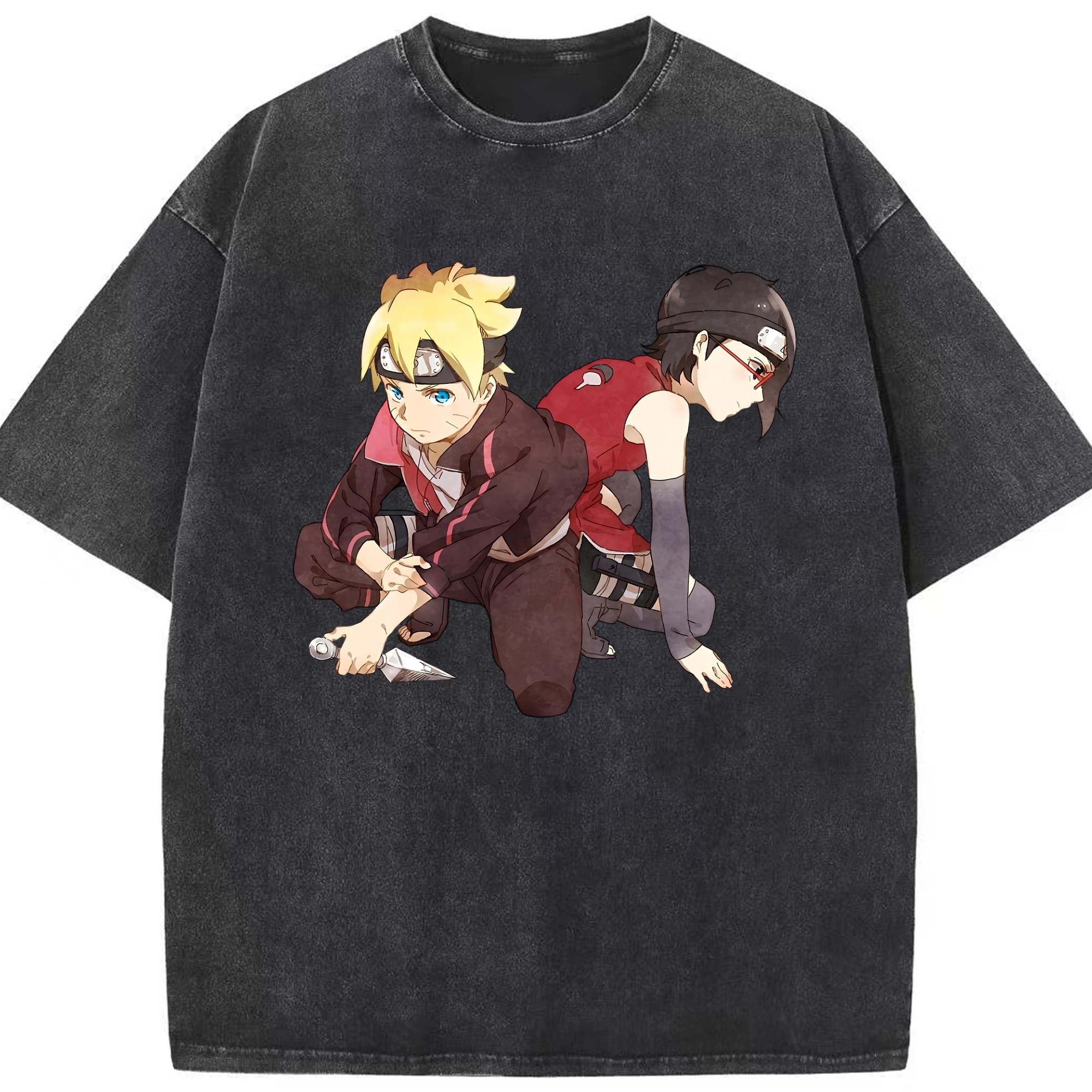 （画像用） NARUTO -ナルト- うちは サラダ Uchiha Sarada 綿100% ヴィンテージ風 半袖Tシャツ（フロントプリント）