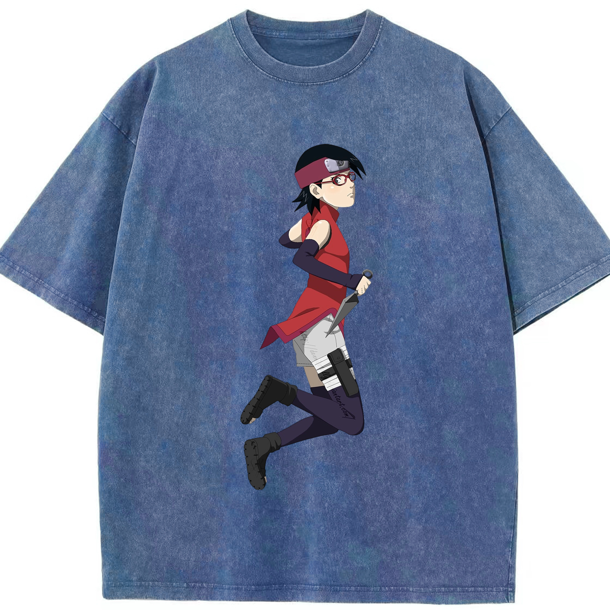 （画像用） NARUTO -ナルト- うちは サラダ Uchiha Sarada 綿100% ヴィンテージ風 半袖Tシャツ（フロントプリント）