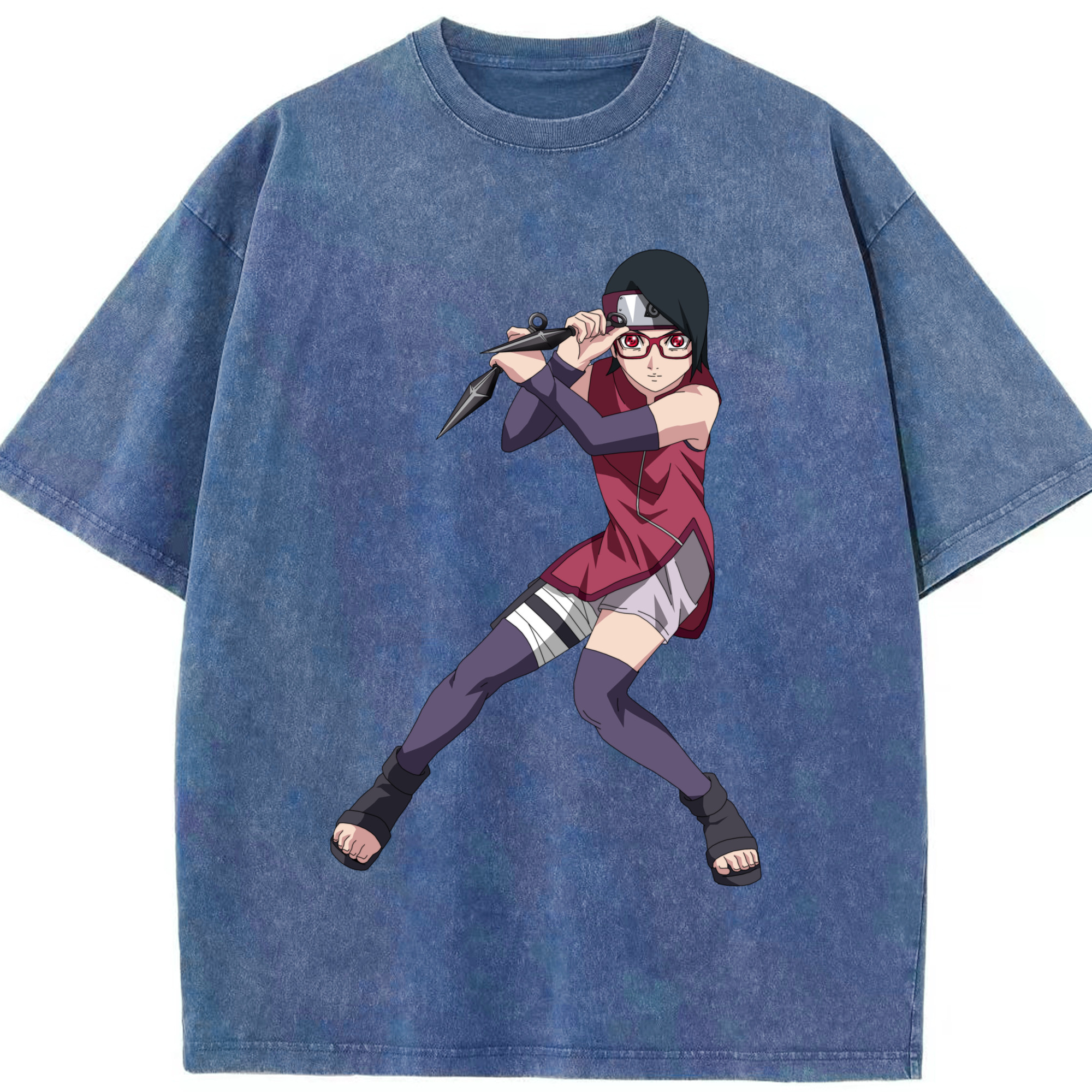 （画像用） NARUTO -ナルト- うちは サラダ Uchiha Sarada 綿100% ヴィンテージ風 半袖Tシャツ（フロントプリント）
