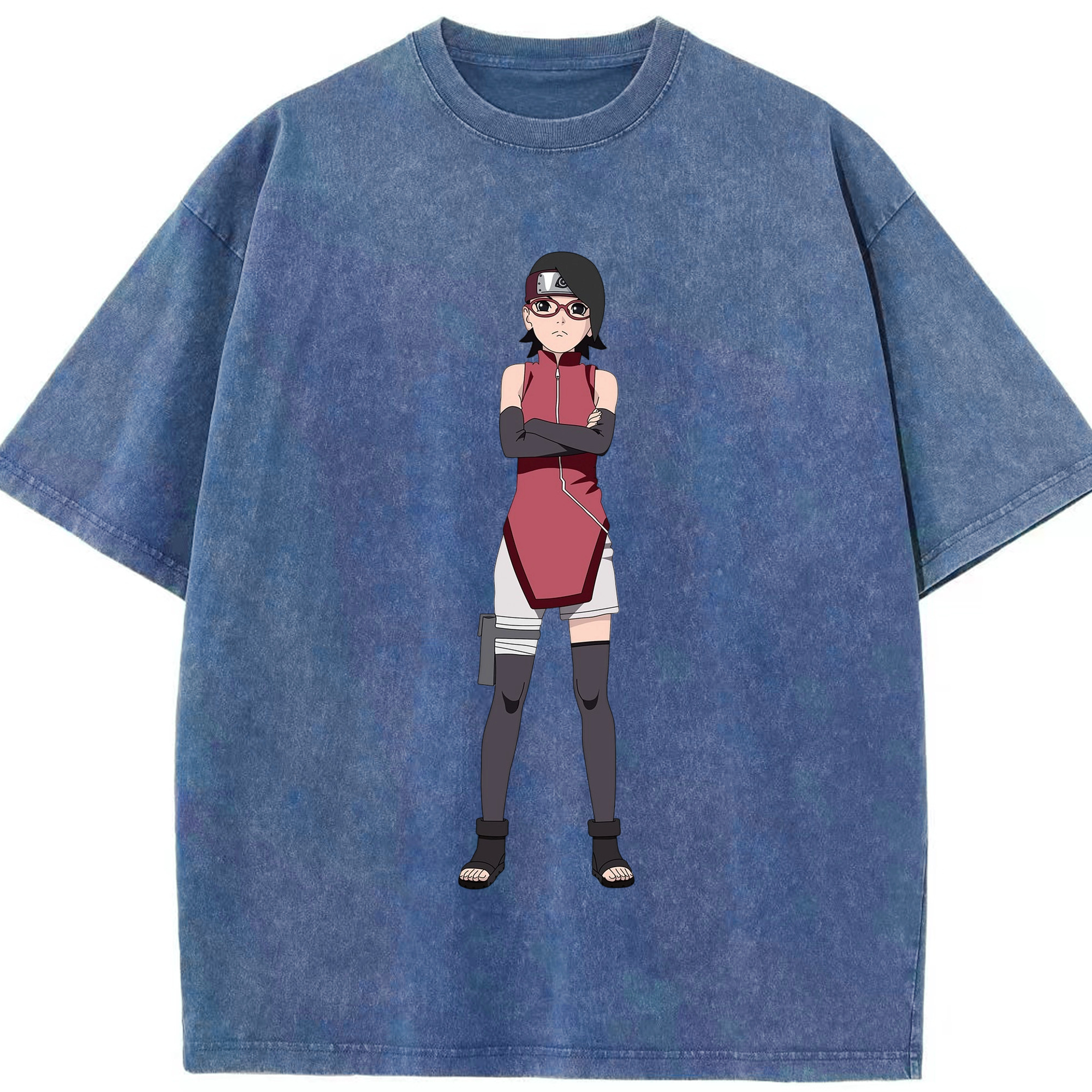 （画像用） NARUTO -ナルト- うちは サラダ Uchiha Sarada 綿100% ヴィンテージ風 半袖Tシャツ（フロントプリント）