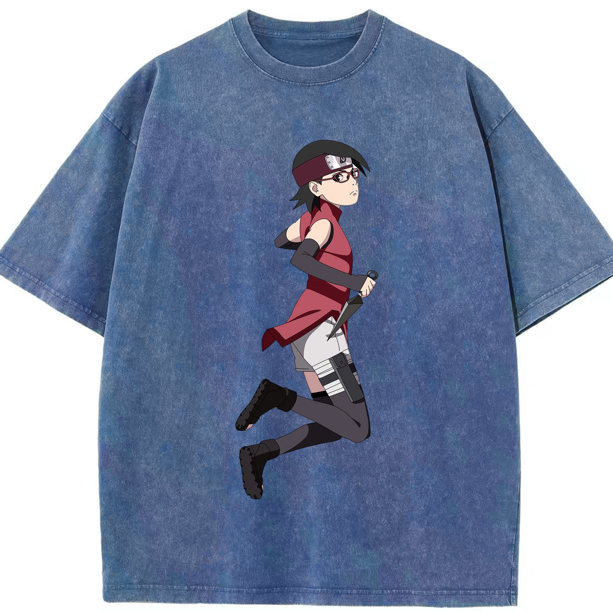 （画像用） NARUTO -ナルト- うちは サラダ Uchiha Sarada 綿100% ヴィンテージ風 半袖Tシャツ（フロントプリント）