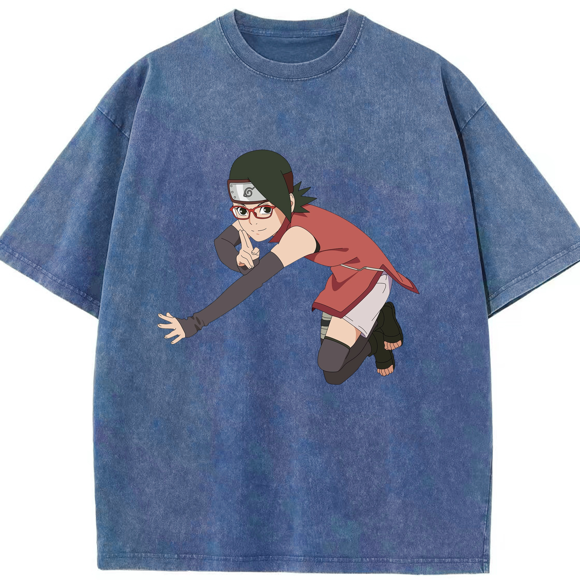 （画像用） NARUTO -ナルト- うちは サラダ Uchiha Sarada 綿100% ヴィンテージ風 半袖Tシャツ（フロントプリント）
