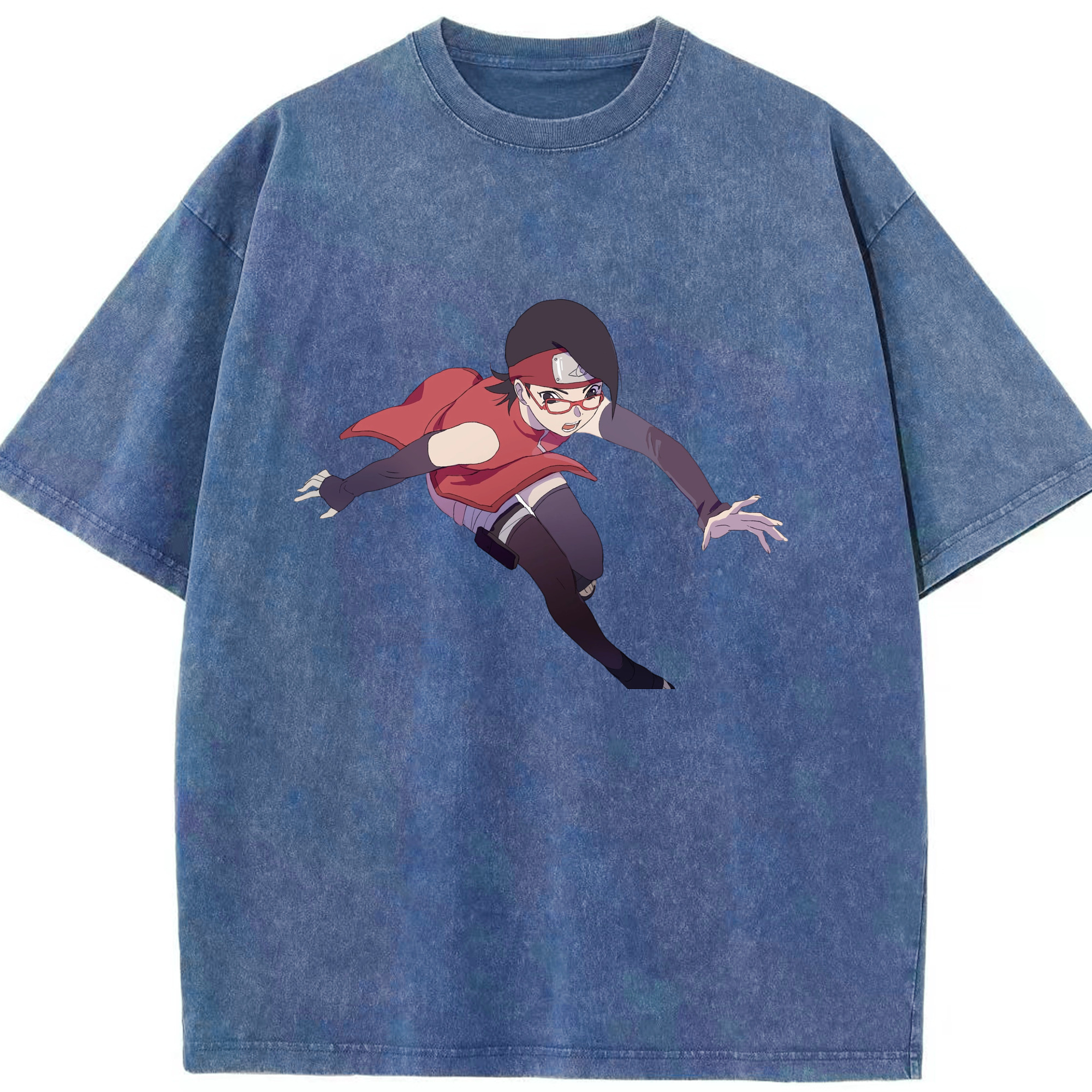 （画像用） NARUTO -ナルト- うちは サラダ Uchiha Sarada 綿100% ヴィンテージ風 半袖Tシャツ（フロントプリント）