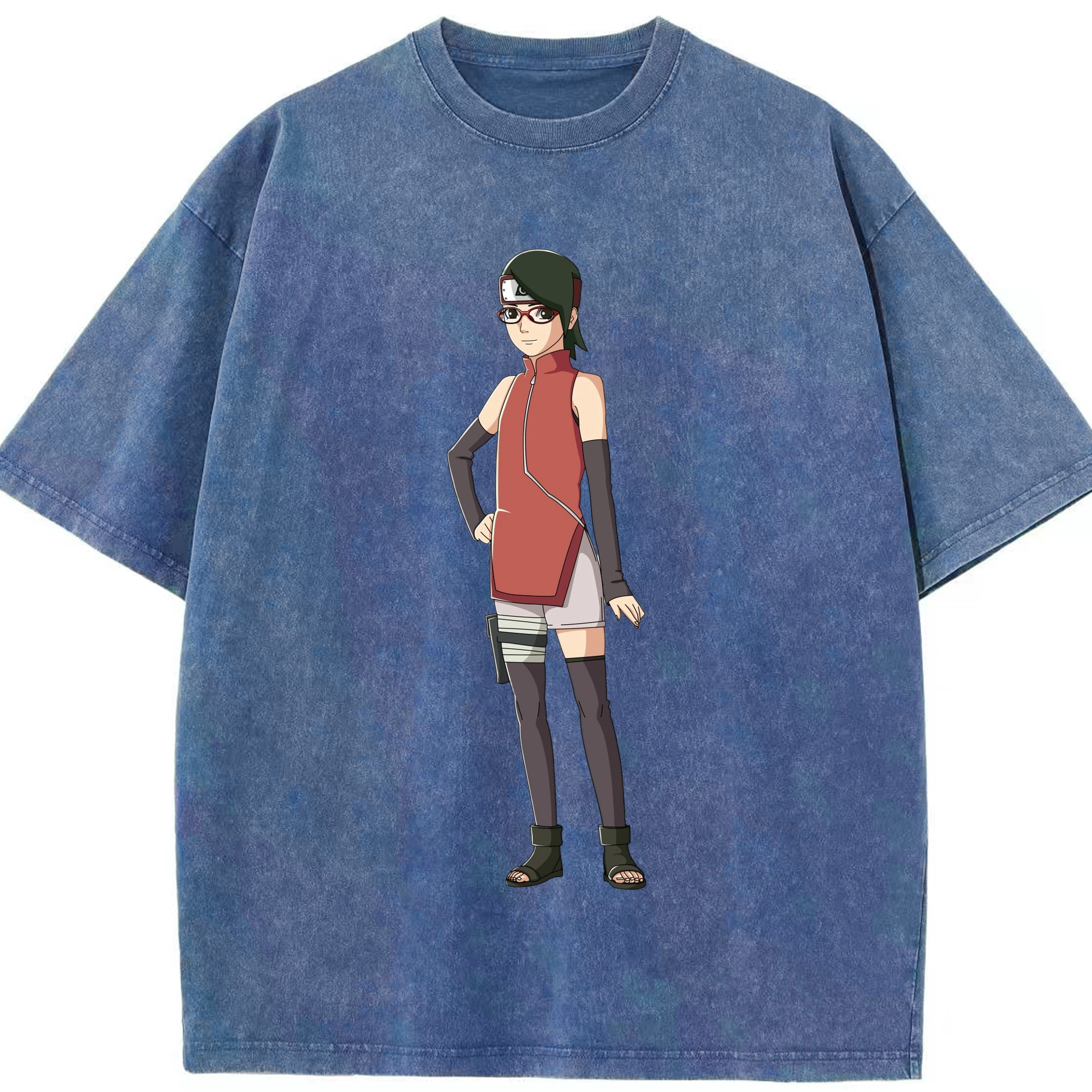 （画像用） NARUTO -ナルト- うちは サラダ Uchiha Sarada 綿100% ヴィンテージ風 半袖Tシャツ（フロントプリント）