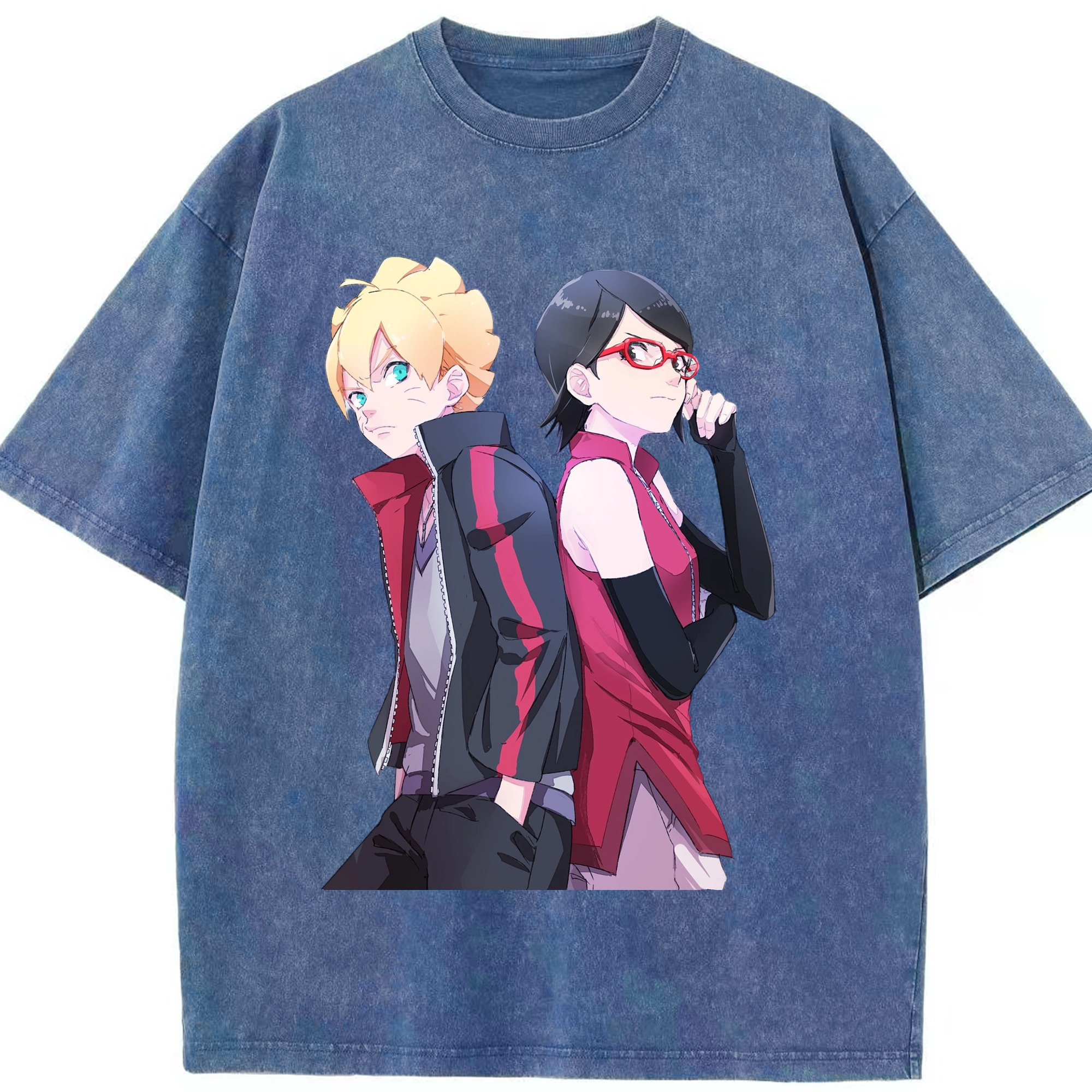 （画像用） NARUTO -ナルト- うちは サラダ Uchiha Sarada 綿100% ヴィンテージ風 半袖Tシャツ（フロントプリント）