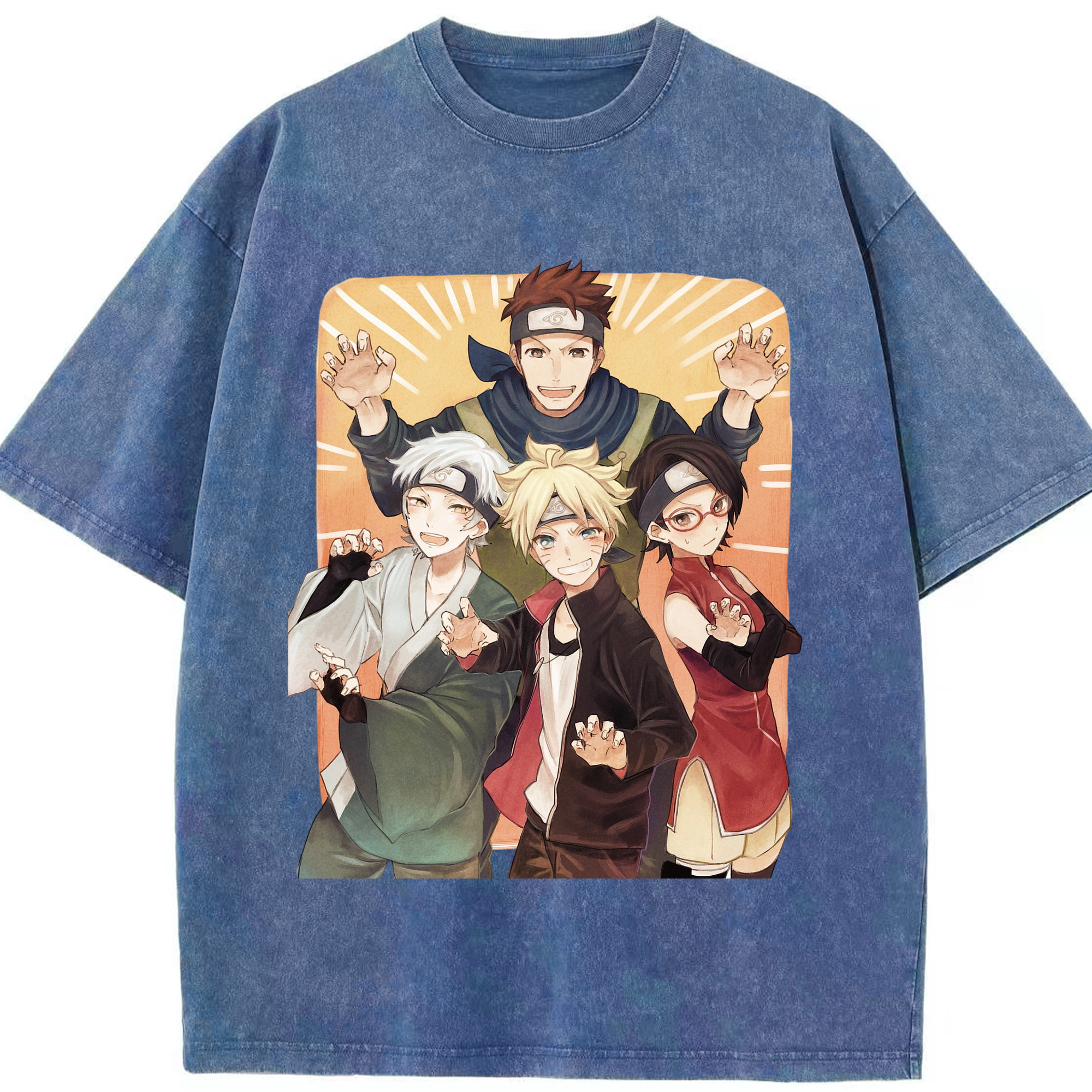 （画像用） NARUTO -ナルト- うちは サラダ Uchiha Sarada 綿100% ヴィンテージ風 半袖Tシャツ（フロントプリント）
