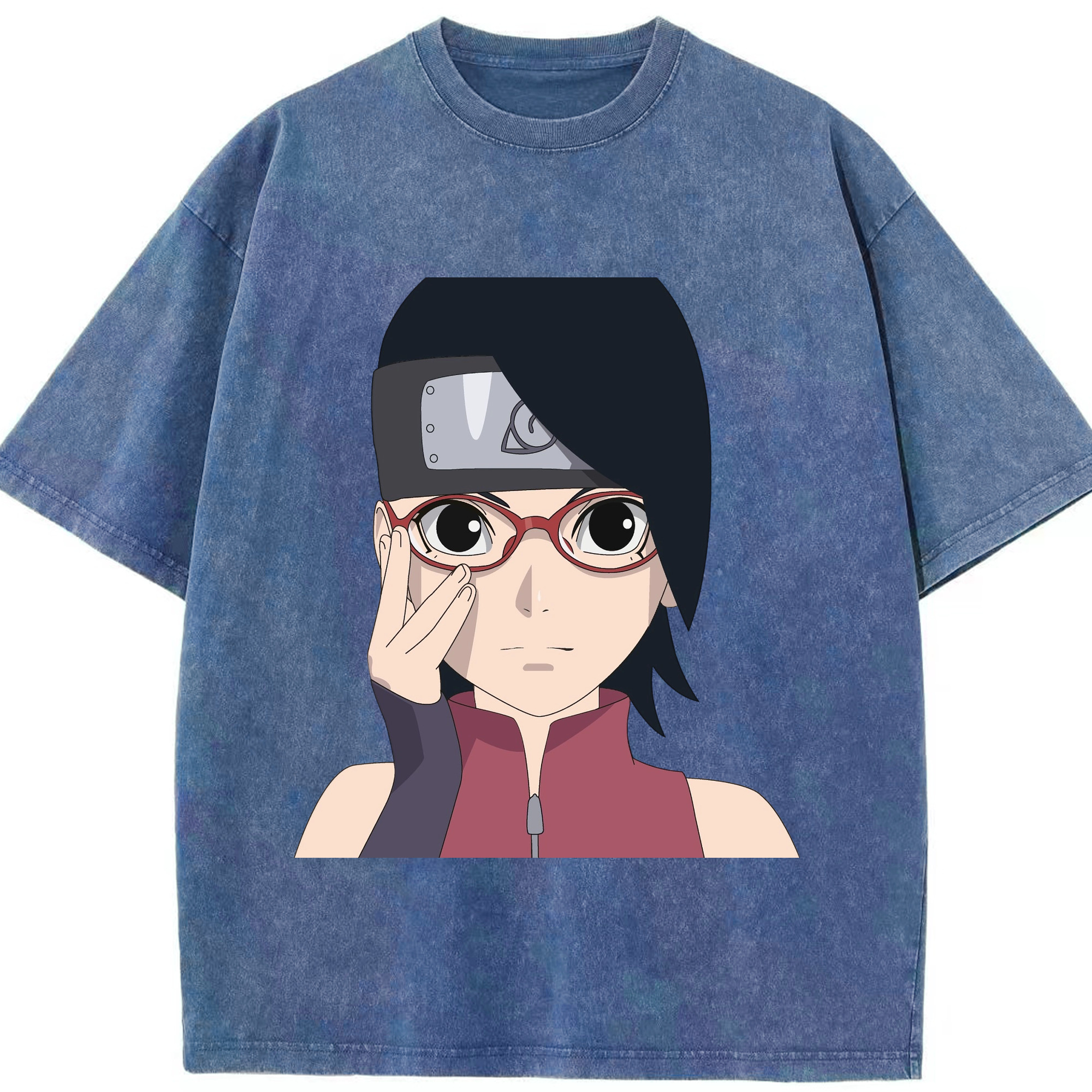 （画像用） NARUTO -ナルト- うちは サラダ Uchiha Sarada 綿100% ヴィンテージ風 半袖Tシャツ（フロントプリント）