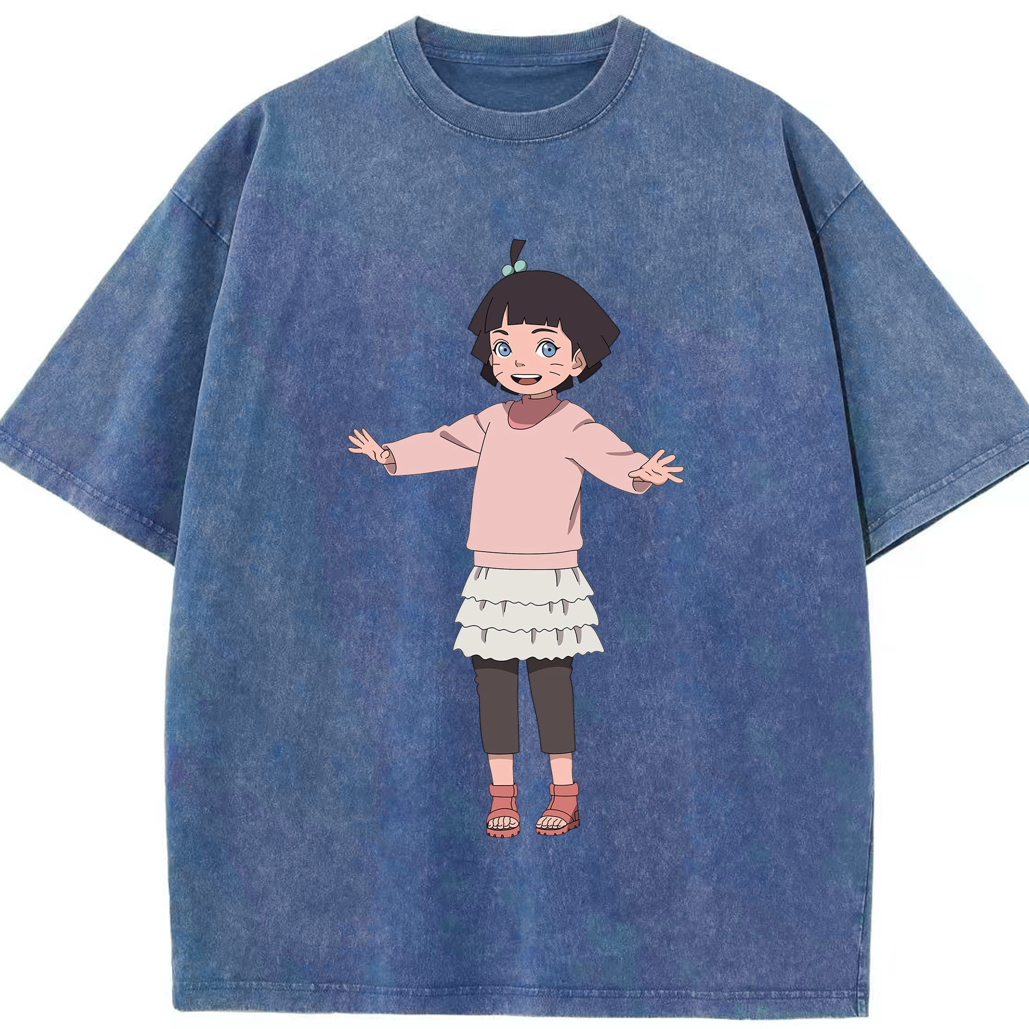 （画像用） NARUTO -ナルト- うずまき ヒマワリ Uzumaki Himawari 綿100% ヴィンテージ風 半袖Tシャツ（フロントプリント）