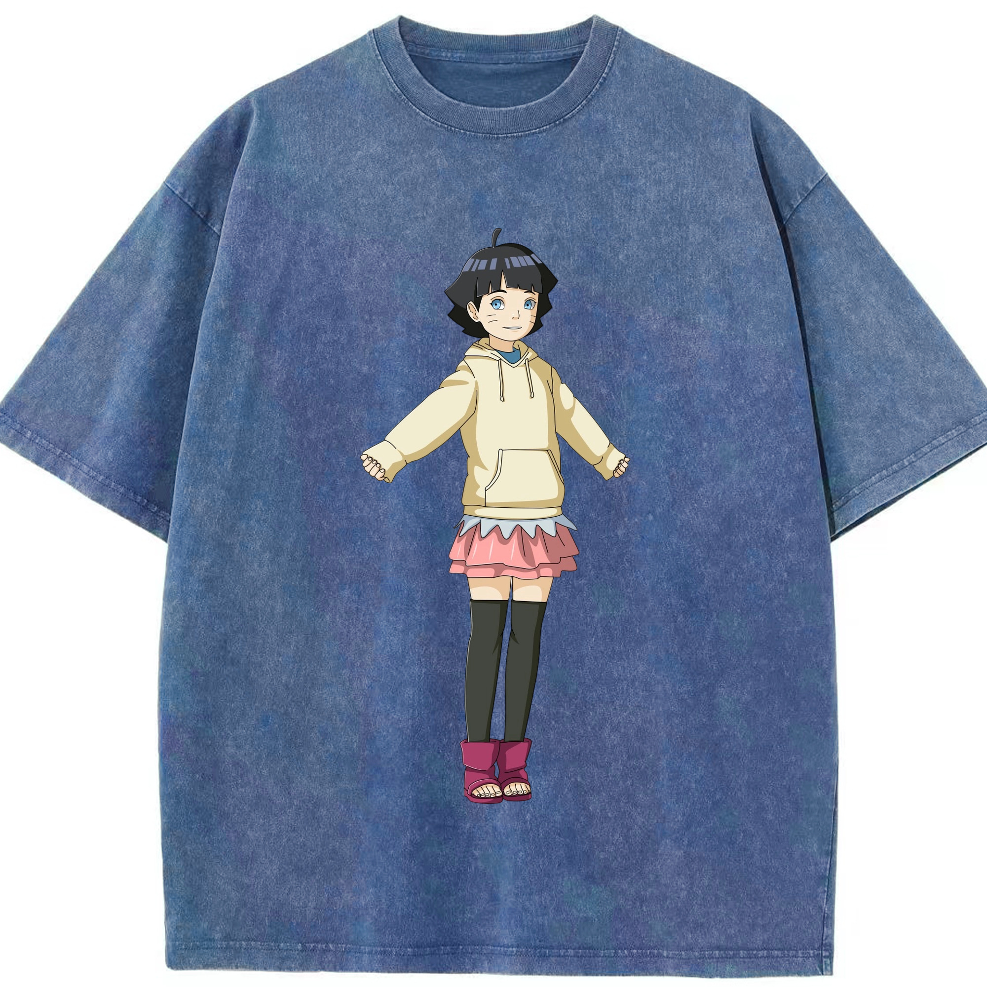 （画像用） NARUTO -ナルト- うずまき ヒマワリ Uzumaki Himawari 綿100% ヴィンテージ風 半袖Tシャツ（フロントプリント）