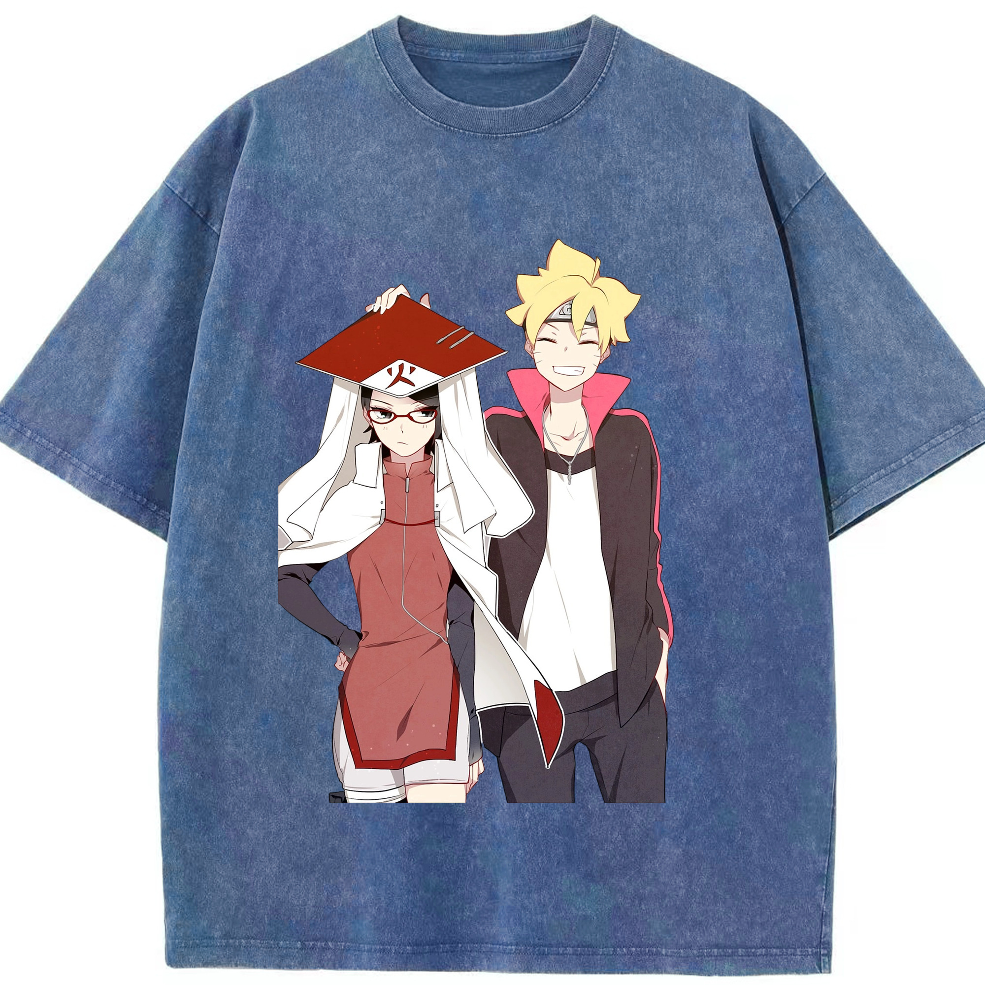 （画像用） NARUTO -ナルト- うちは サラダ Uchiha Sarada 綿100% ヴィンテージ風 半袖Tシャツ（フロントプリント）