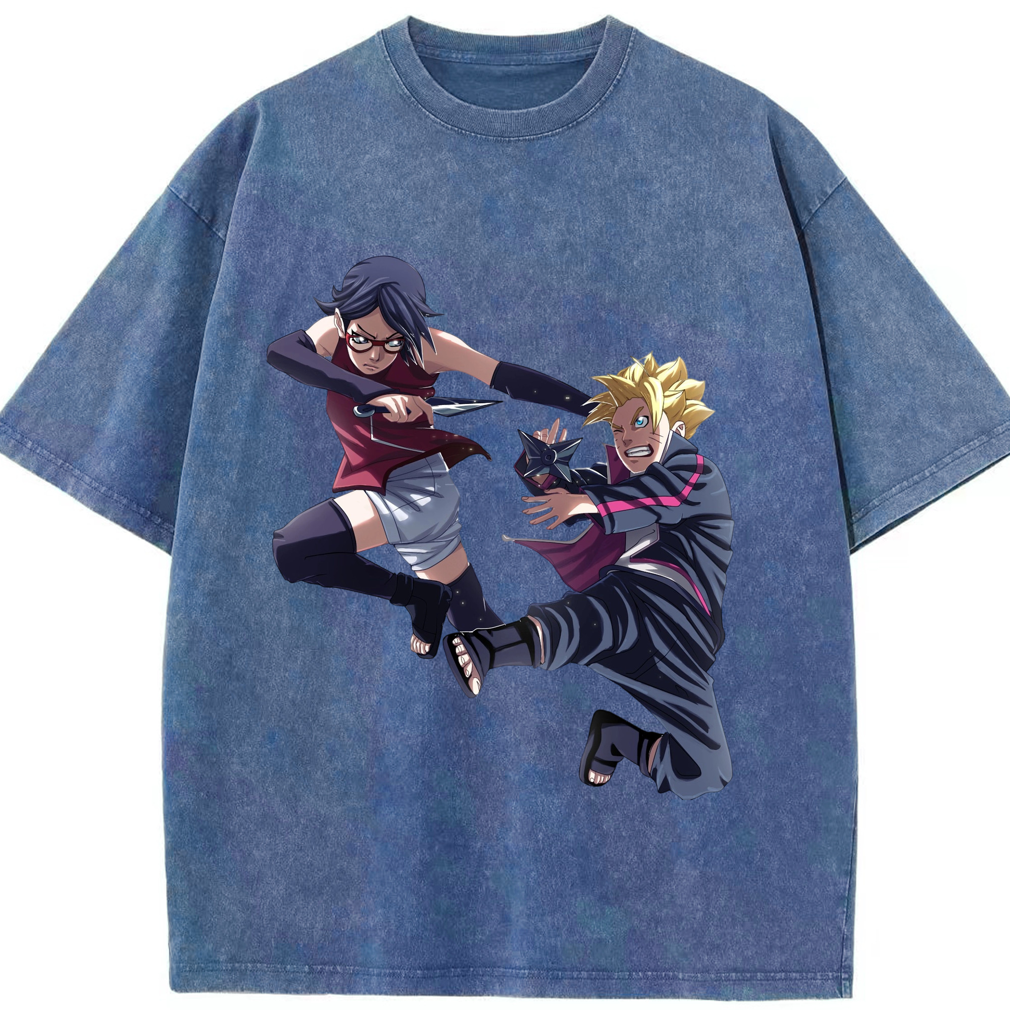 （画像用） NARUTO -ナルト- うちは サラダ Uchiha Sarada 綿100% ヴィンテージ風 半袖Tシャツ（フロントプリント）
