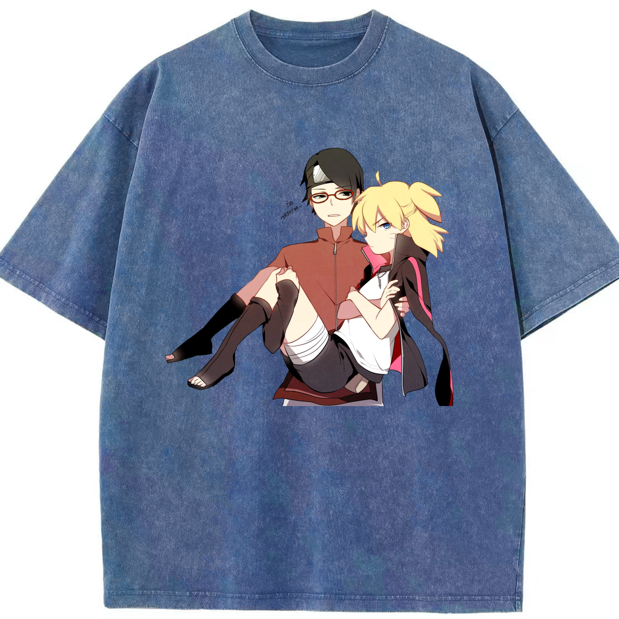 （画像用） NARUTO -ナルト- うちは サラダ Uchiha Sarada 綿100% ヴィンテージ風 半袖Tシャツ（フロントプリント）