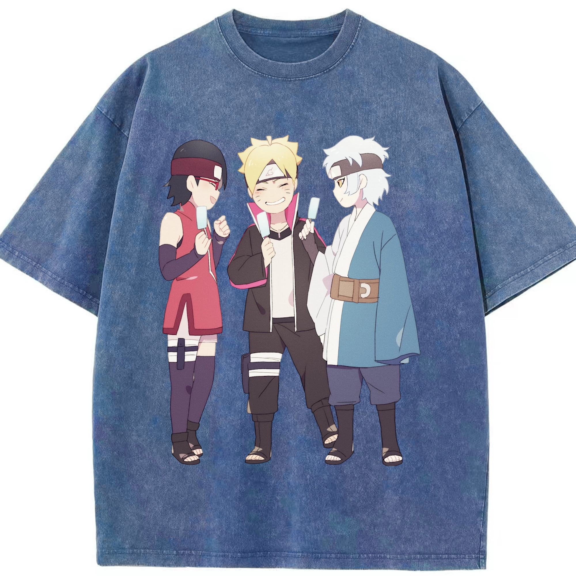 （画像用） NARUTO -ナルト- うちは サラダ Uchiha Sarada 綿100% ヴィンテージ風 半袖Tシャツ（フロントプリント）