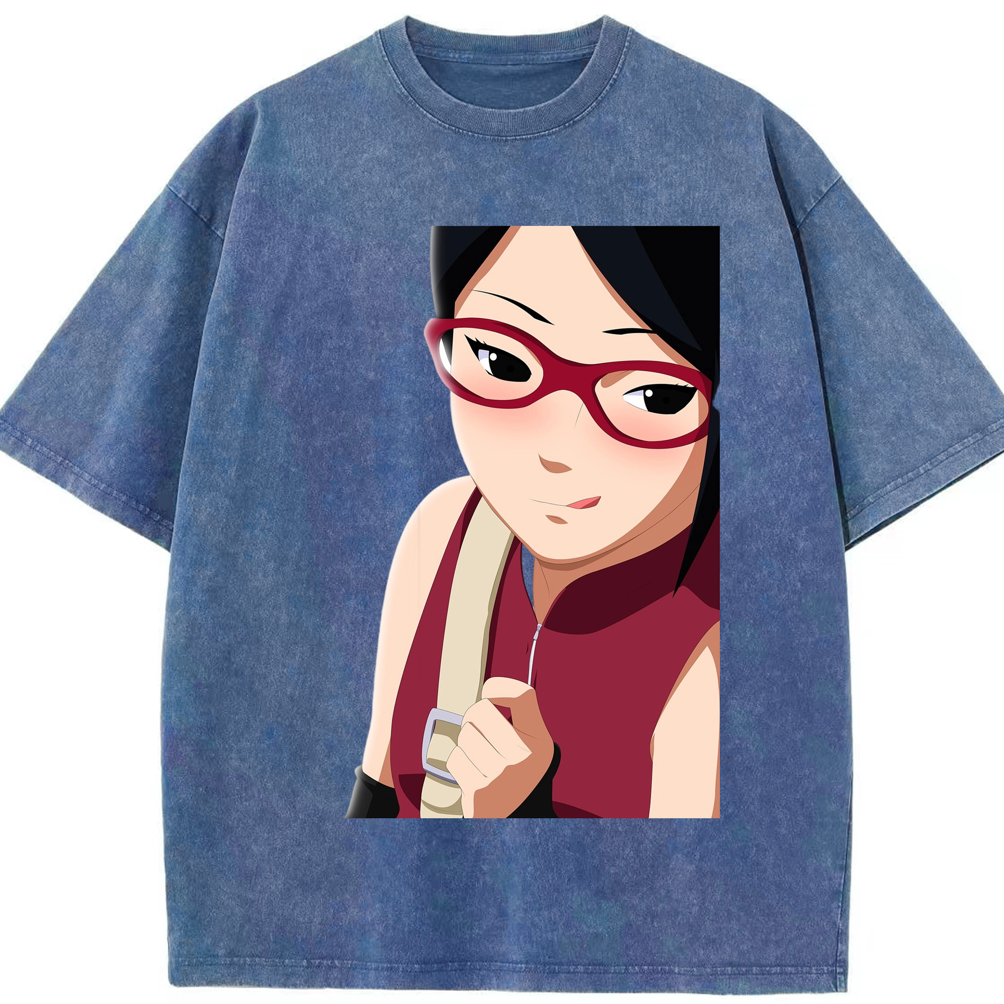 （画像用） NARUTO -ナルト- うちは サラダ Uchiha Sarada 綿100% ヴィンテージ風 半袖Tシャツ（フロントプリント）