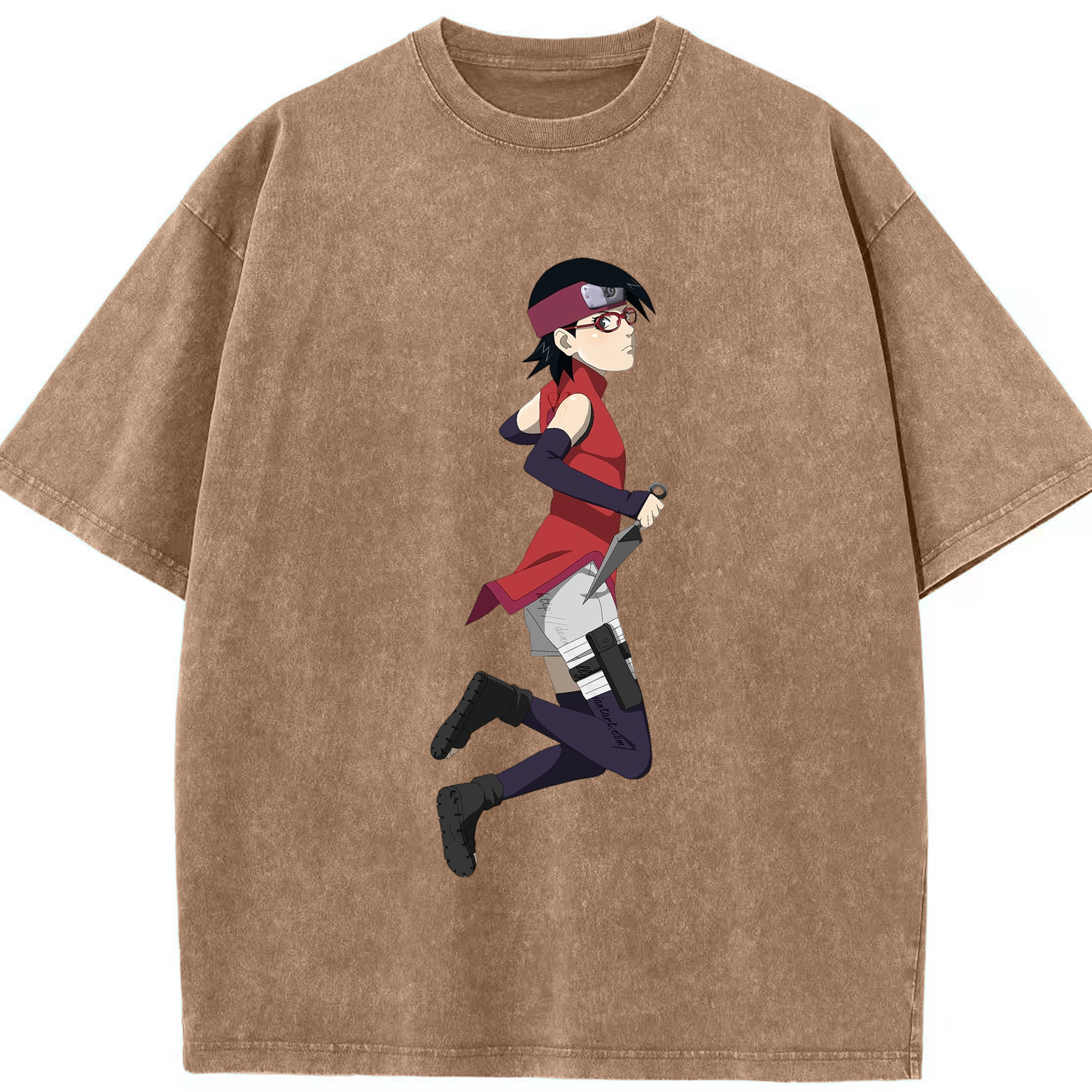 （画像用） NARUTO -ナルト- うちは サラダ Uchiha Sarada 綿100% ヴィンテージ風 半袖Tシャツ（フロントプリント）