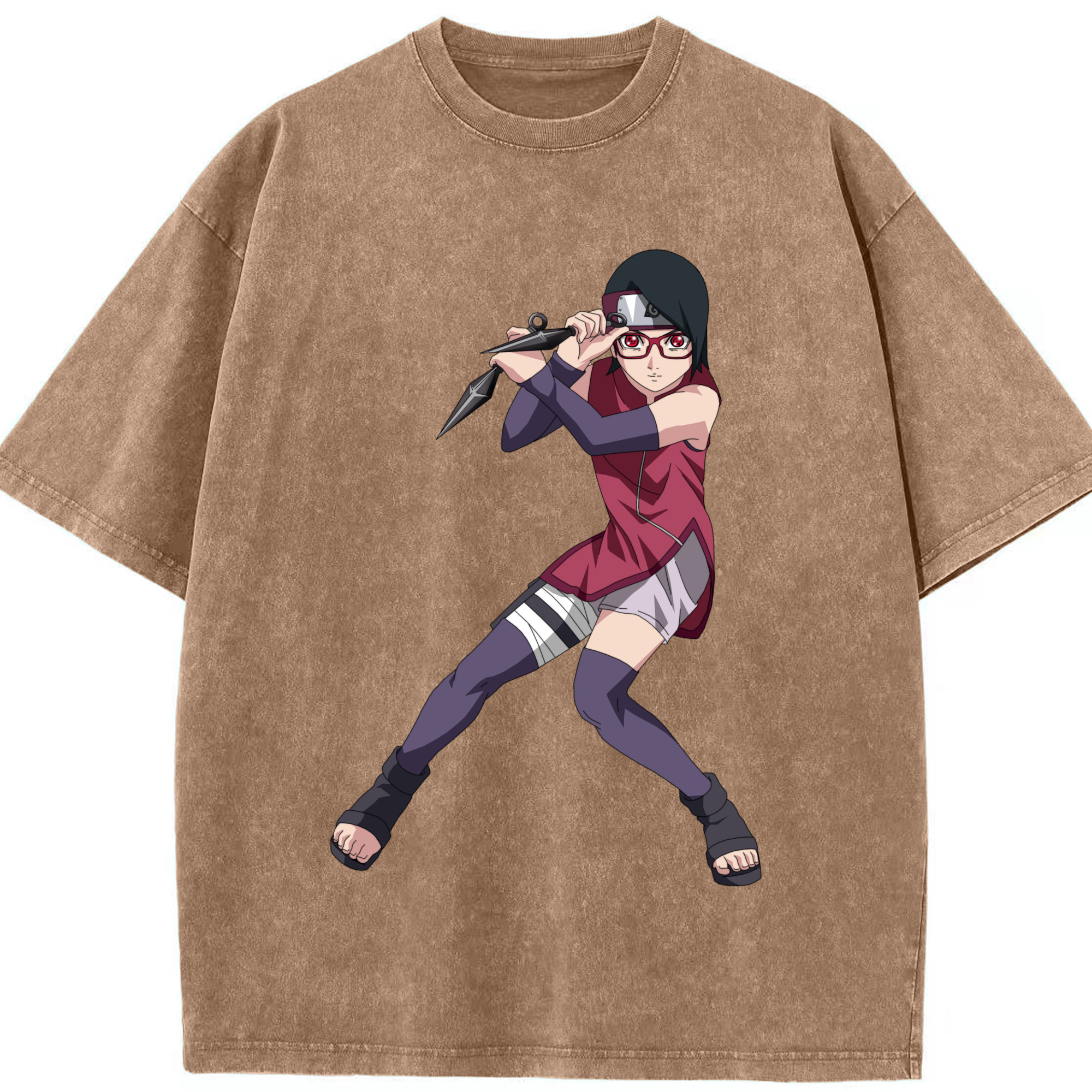 （画像用） NARUTO -ナルト- うちは サラダ Uchiha Sarada 綿100% ヴィンテージ風 半袖Tシャツ（フロントプリント）