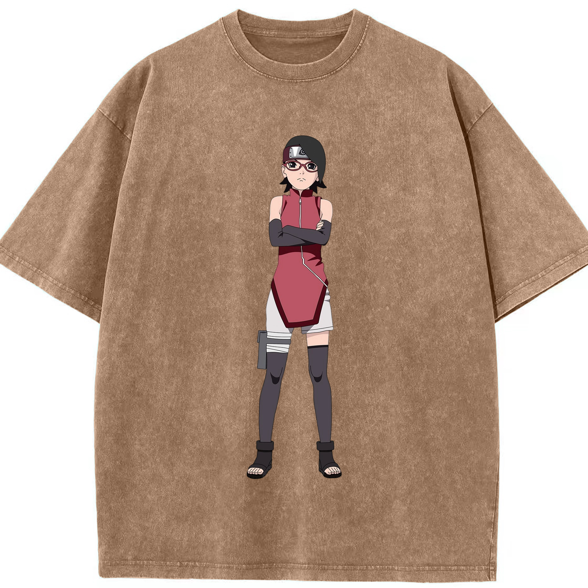 （画像用） NARUTO -ナルト- うちは サラダ Uchiha Sarada 綿100% ヴィンテージ風 半袖Tシャツ（フロントプリント）