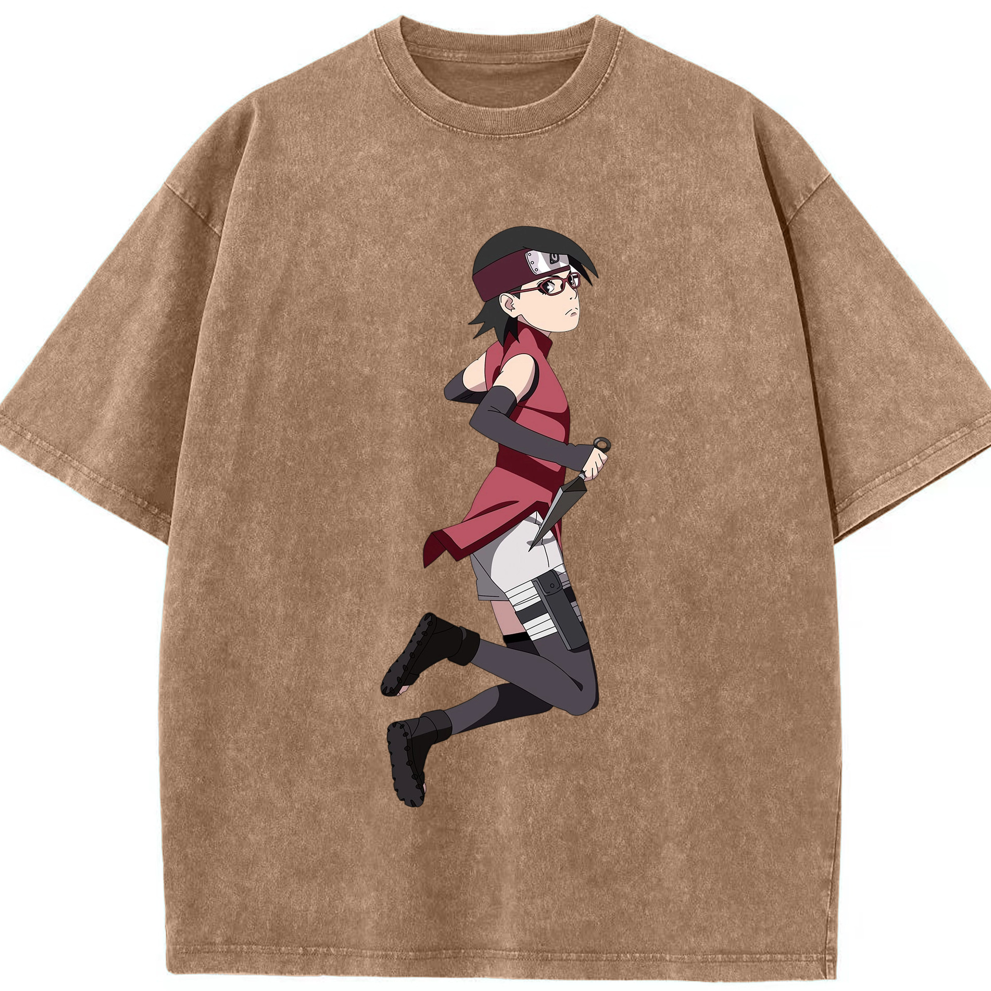 （画像用） NARUTO -ナルト- うちは サラダ Uchiha Sarada 綿100% ヴィンテージ風 半袖Tシャツ（フロントプリント）