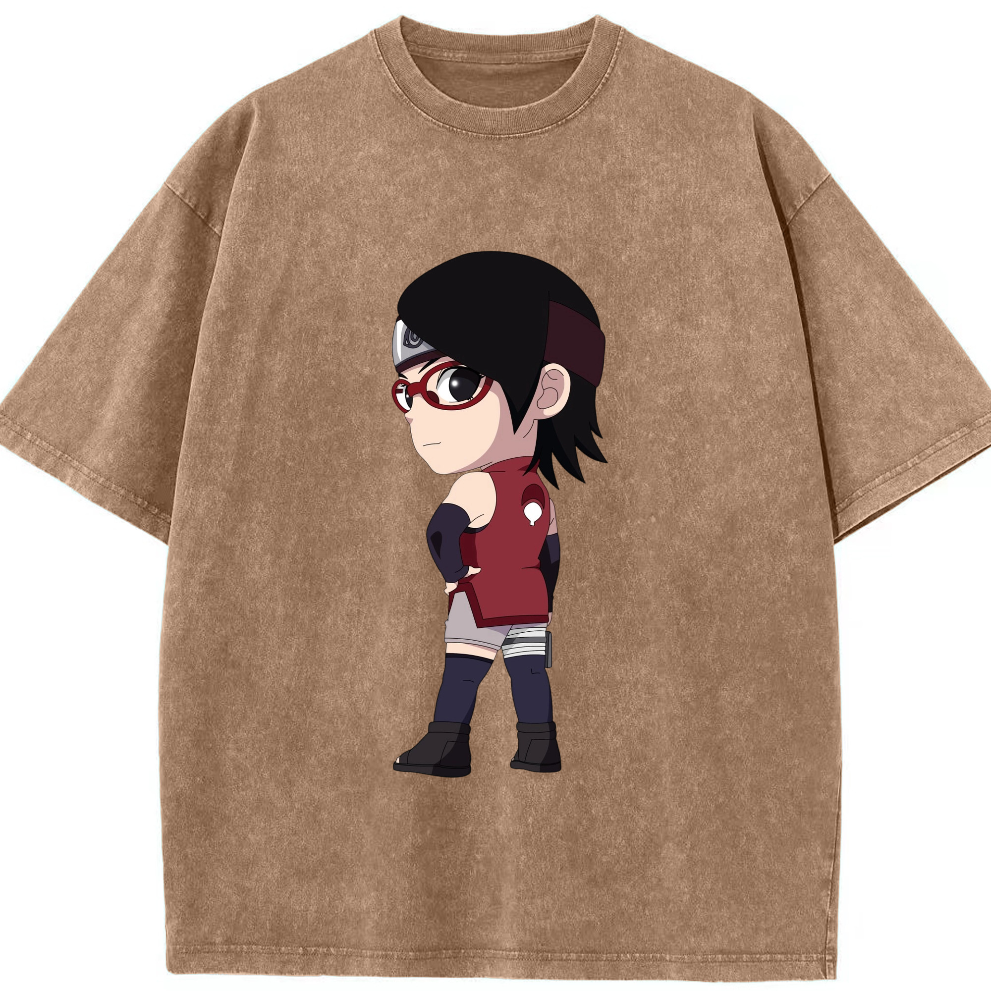 （画像用） NARUTO -ナルト- うちは サラダ Uchiha Sarada 綿100% ヴィンテージ風 半袖Tシャツ（フロントプリント）