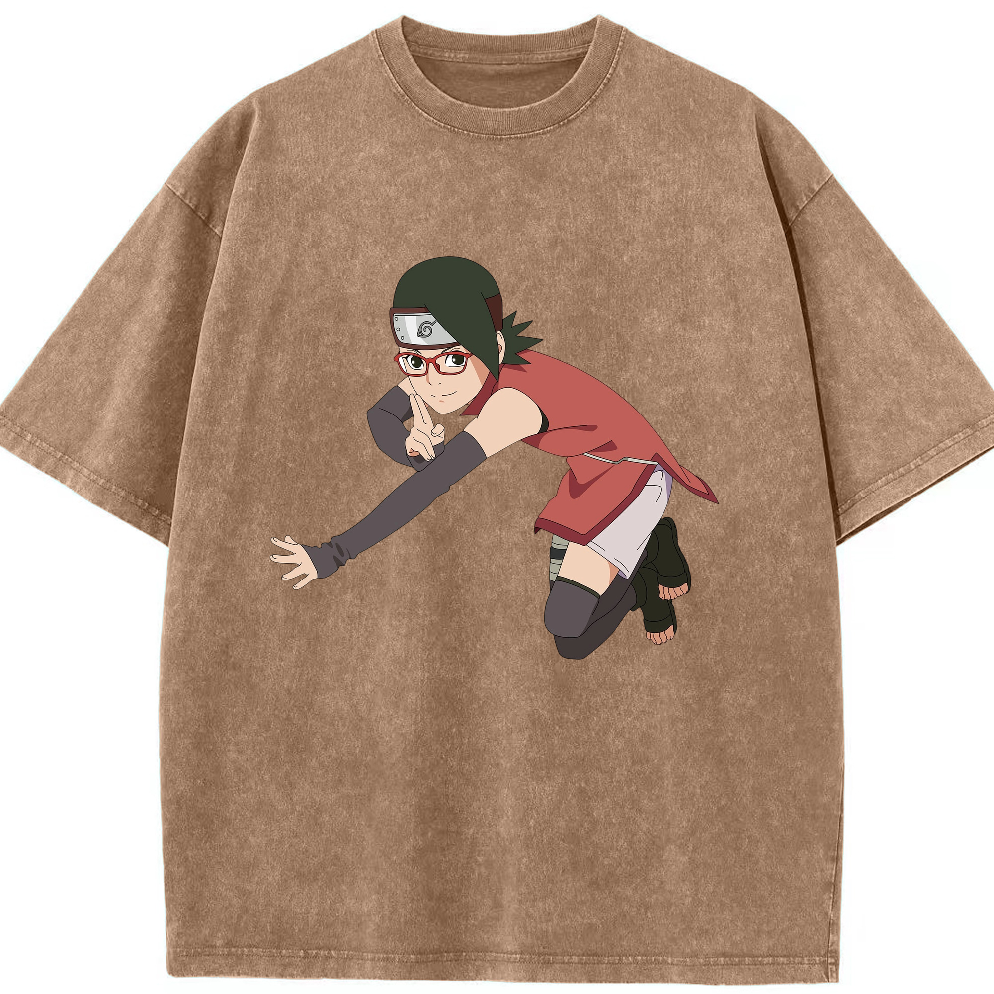 （画像用） NARUTO -ナルト- うちは サラダ Uchiha Sarada 綿100% ヴィンテージ風 半袖Tシャツ（フロントプリント）